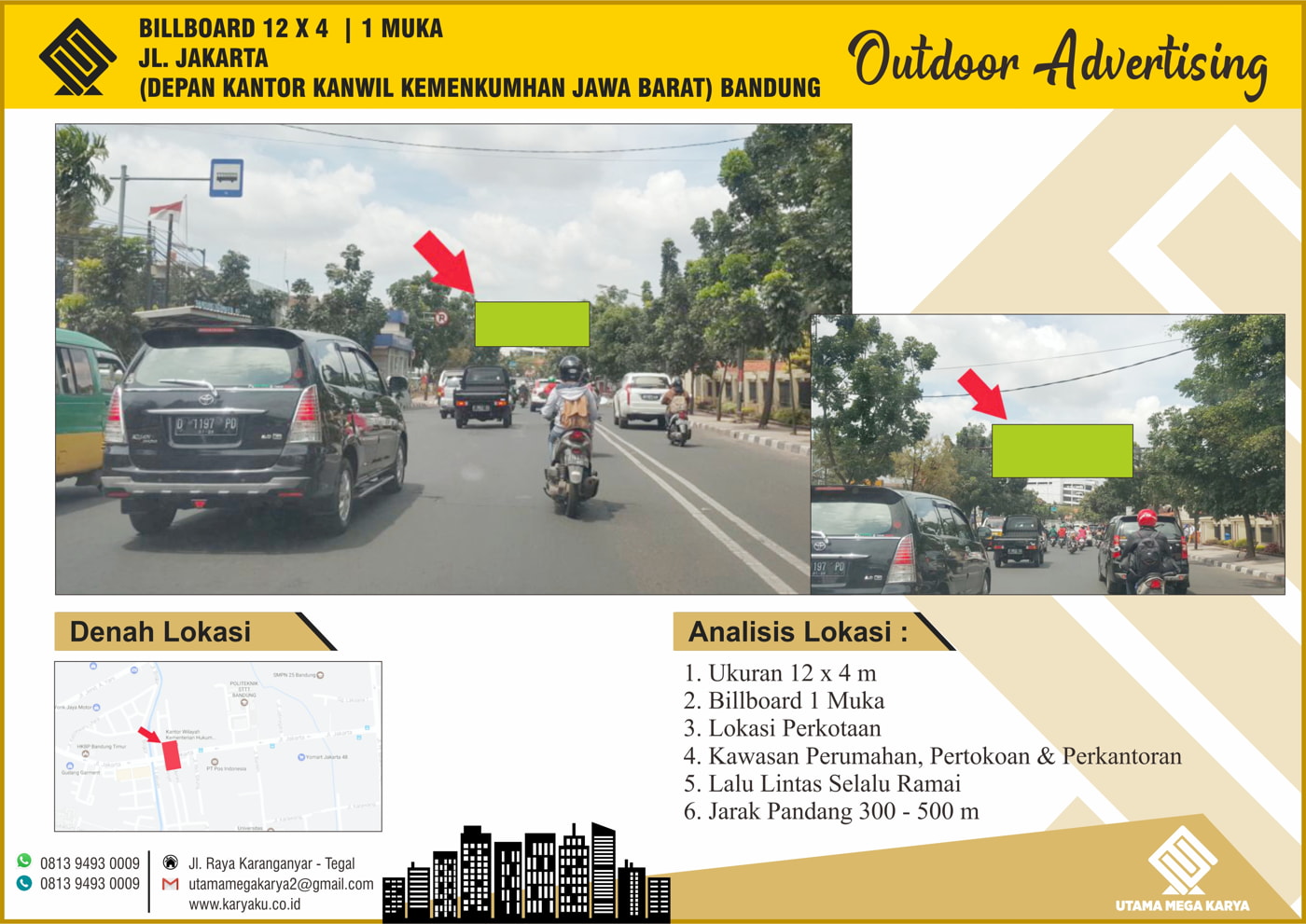 BILLBOARD BANDUNG 12x4 JL JAKARTA DEPAN KANTOR KANWIL KEMENKUMHAN JABAR