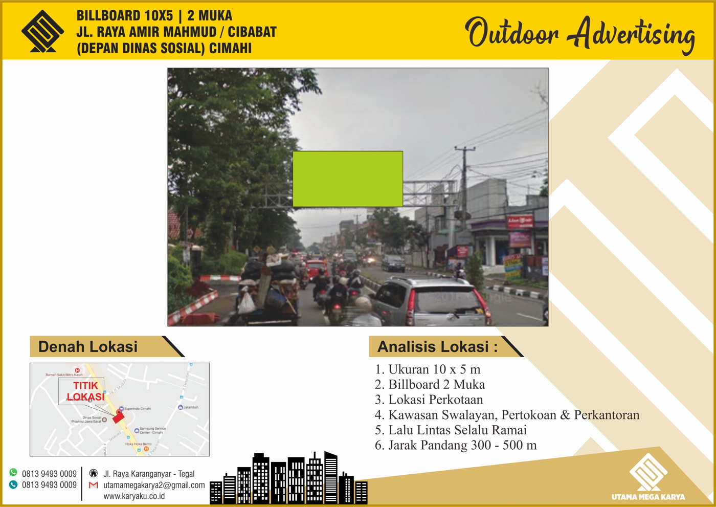 Sewa Titik Billboard dan Baliho di Cimahi, Jl. Raya Amir Mahmud / Cibabat (Depan Dinas Sosial) Cimahi