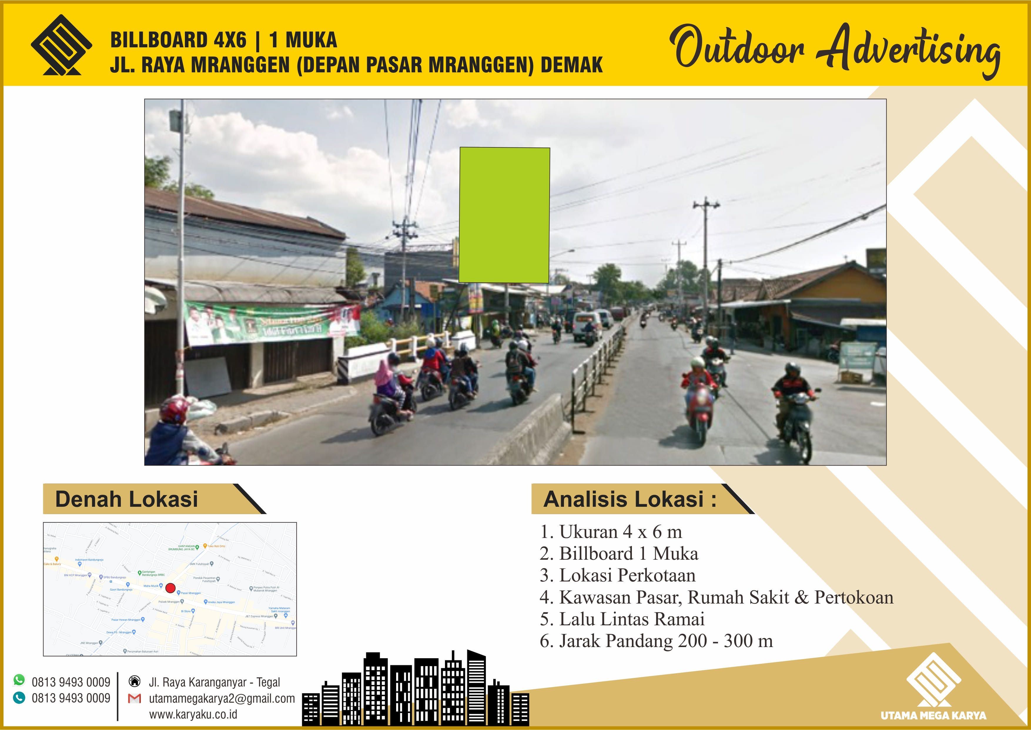 Sewa Titik Billboard dan Baliho di Demak, Jl. Raya Mranggen (Depan Pasar Mranggen) Demak