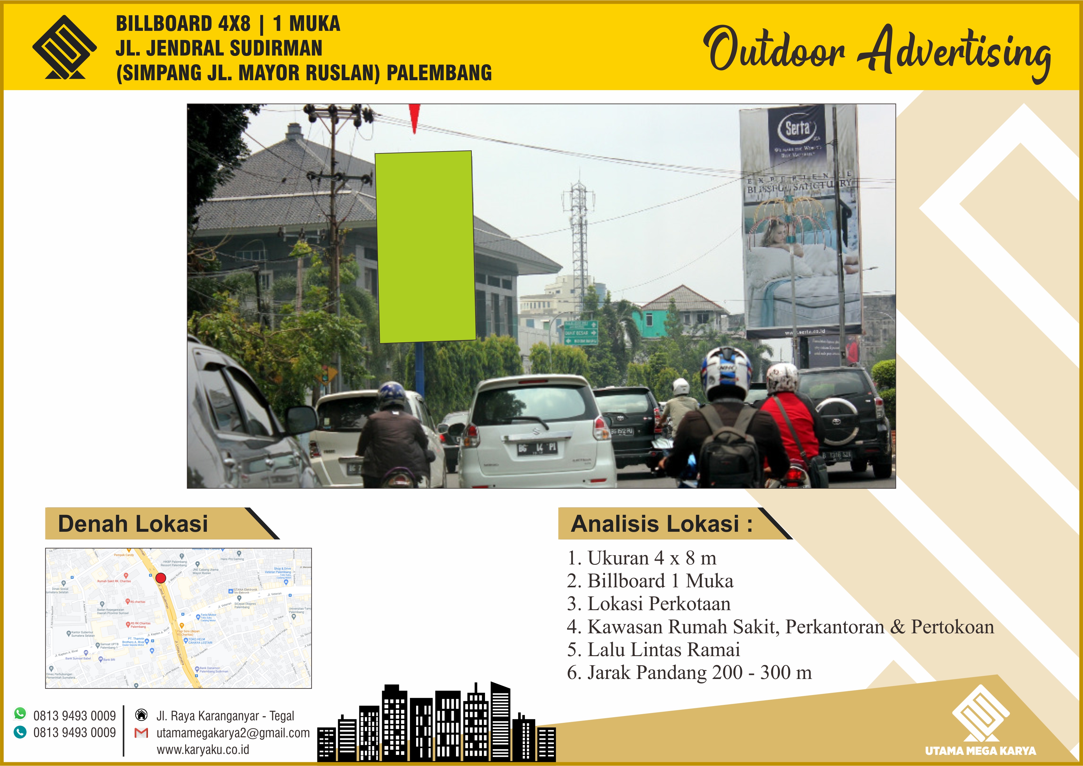 Sewa Titik Billboard dan Baliho Palembang, Jl. Jendral Sudirman (Simpang Jl. Mayor Ruslan) Palembang