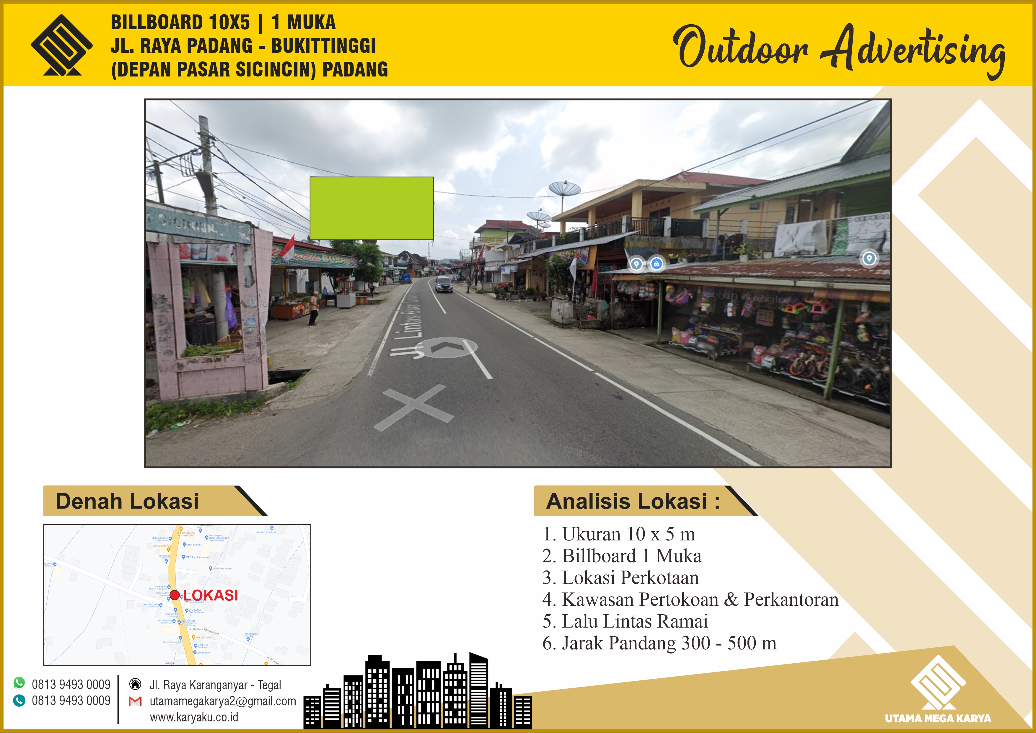 Sewa Titik Billboard dan Baliho di Padang, Jl. Raya Padang - Bukittinggi (Depan Pasar Sicincin) Padang