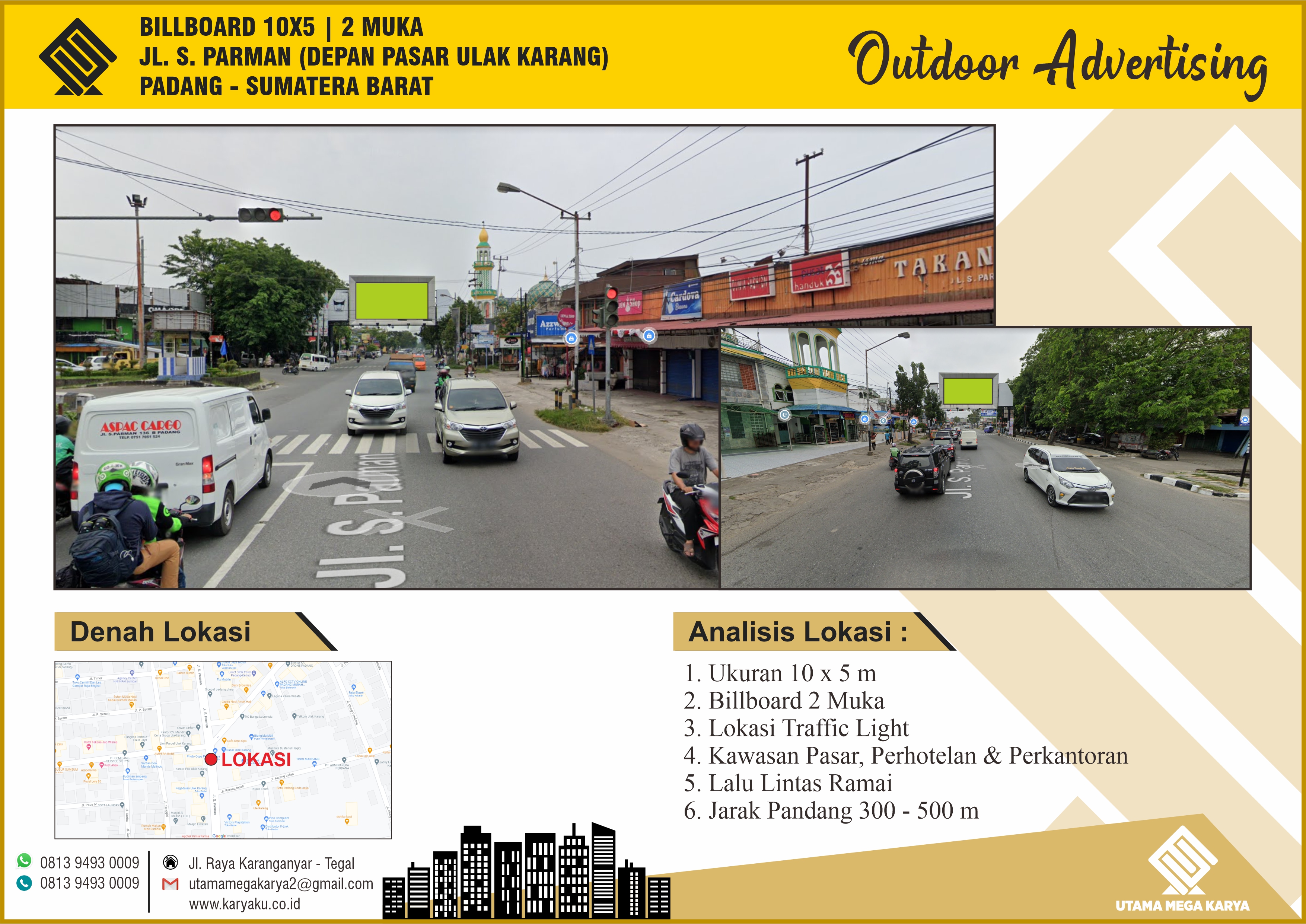 Sewa Titik Billboard dan Baliho di Padang, Jl. S. Parman (Depan Pasar Ulak Karang) Padang - Sumatera Barat