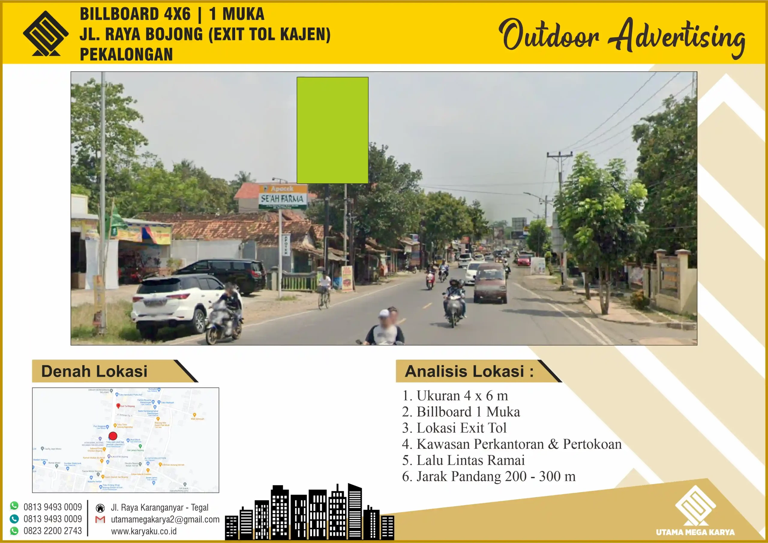 Sewa Titik Billboard Pekalongan, Jl. Raya Bojong (Exit Tol Kajen) Pekalongan