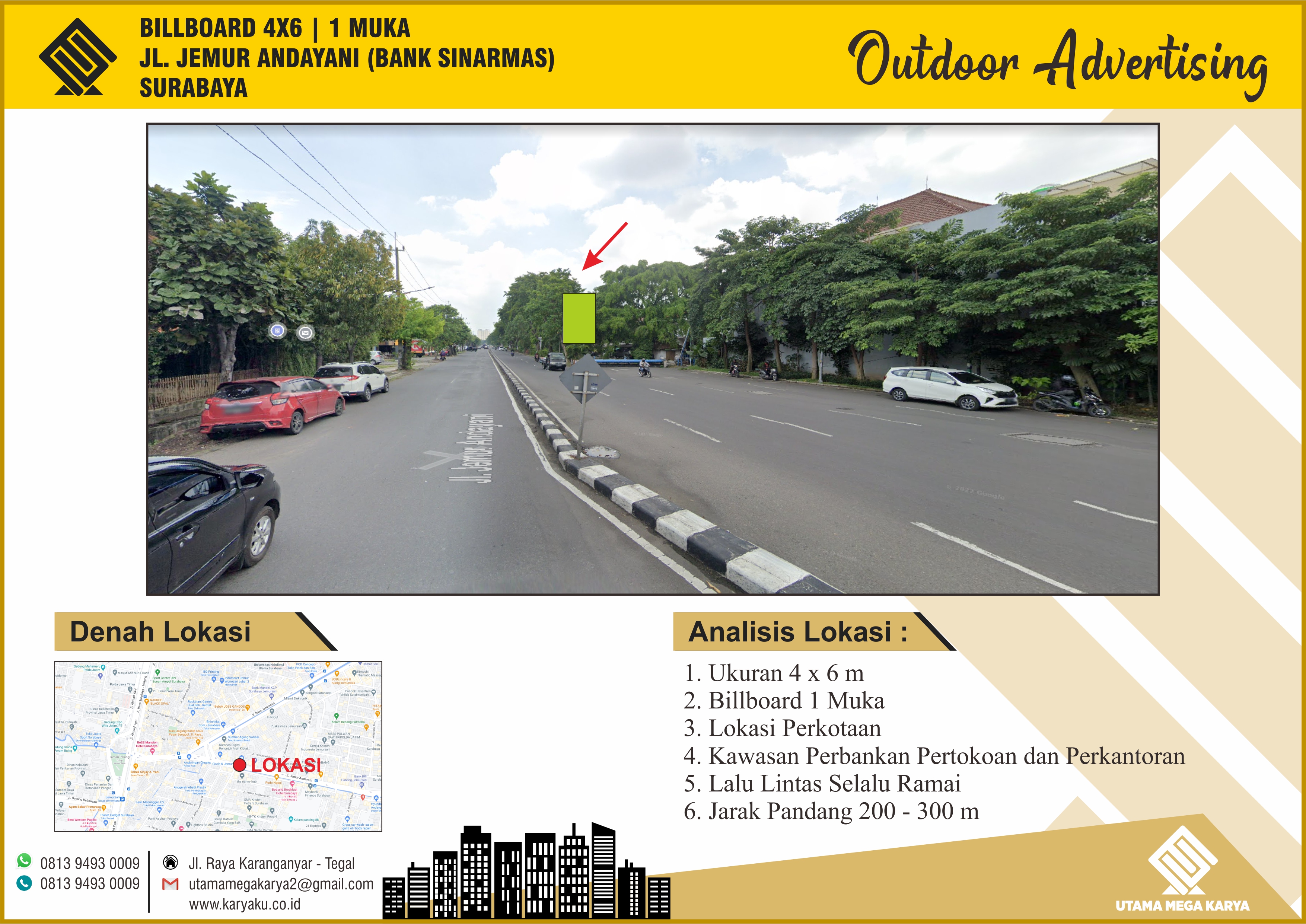 Sewa Titik Billboard dan Baliho di Surabaya, Jl. Jemur Andayani (Bank Sinarmas) – Surabaya Timur