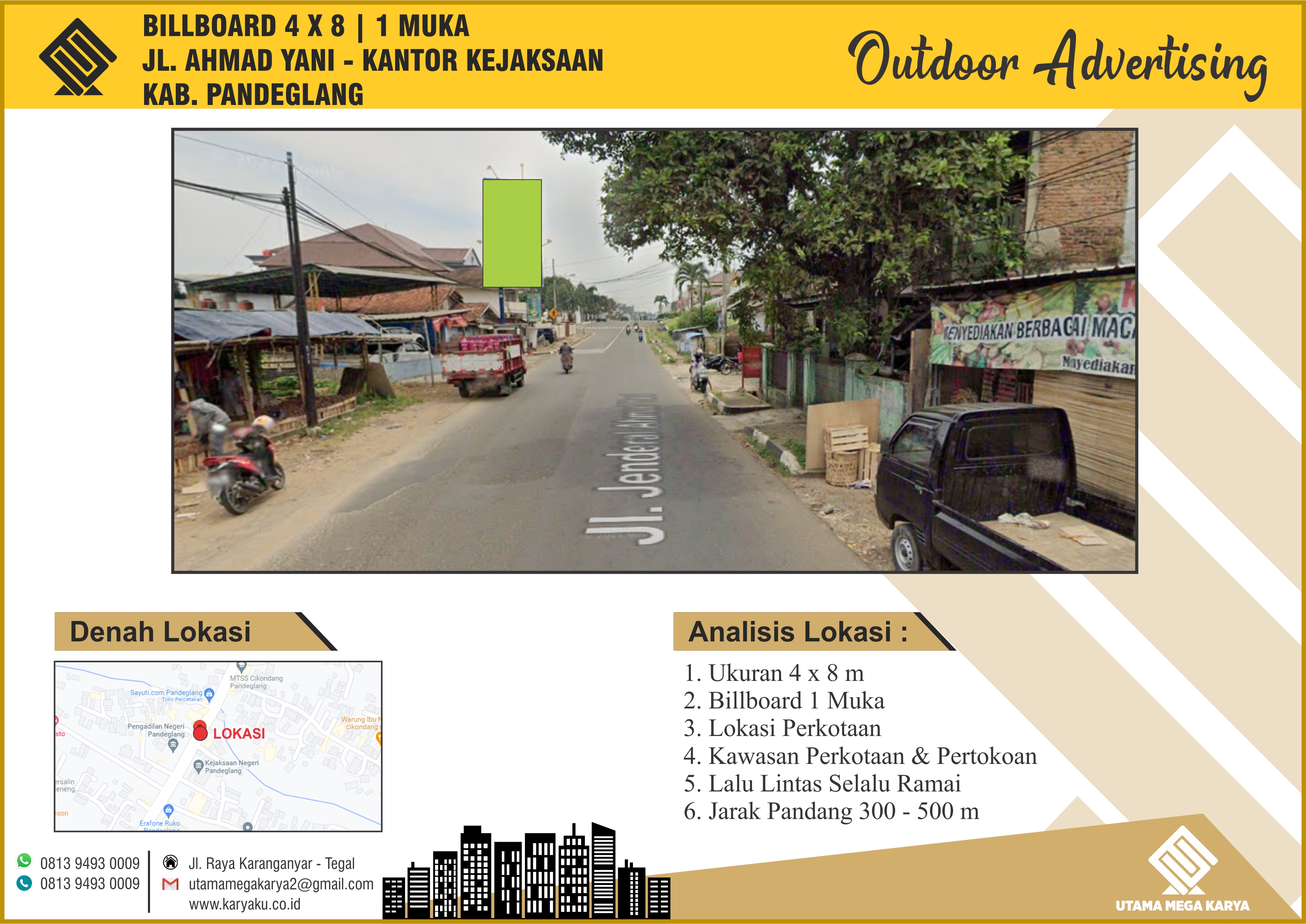 Sewa Titik Billboard dan Baliho di Banten Jl. Ahmad Yani, Kantor Kejaksaan - Kabupaten Pandeglang.