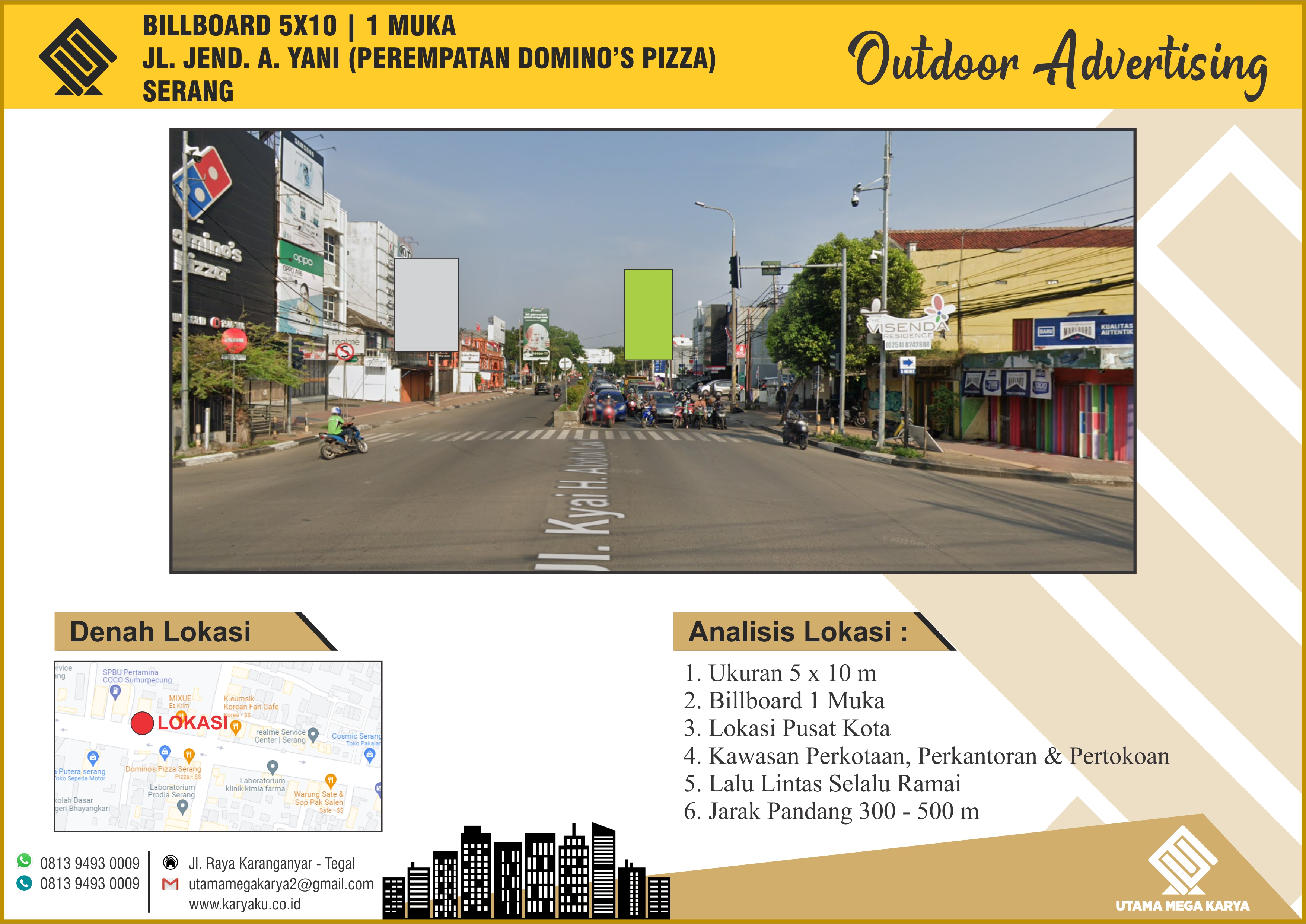 Sewa Titik Billboard dan Baliho di Banten Jl. Jend. A. Yani (Domino's Pizza) - Serang.