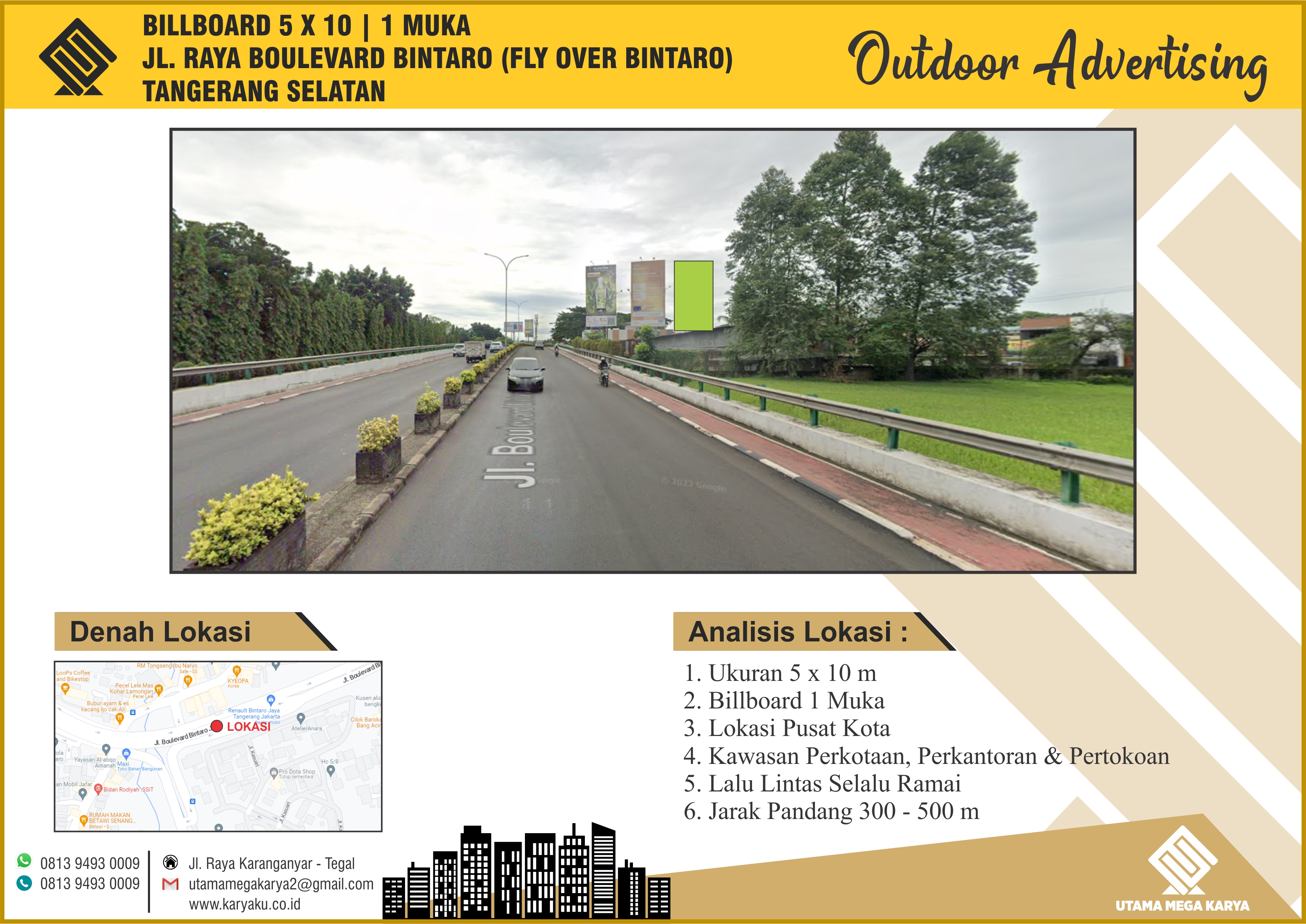 Sewa Titik Billboard dan Baliho di Banten Jl. Raya Boulevard Bintaro (Fly Over Bintaro) - Tangerang Selatan.