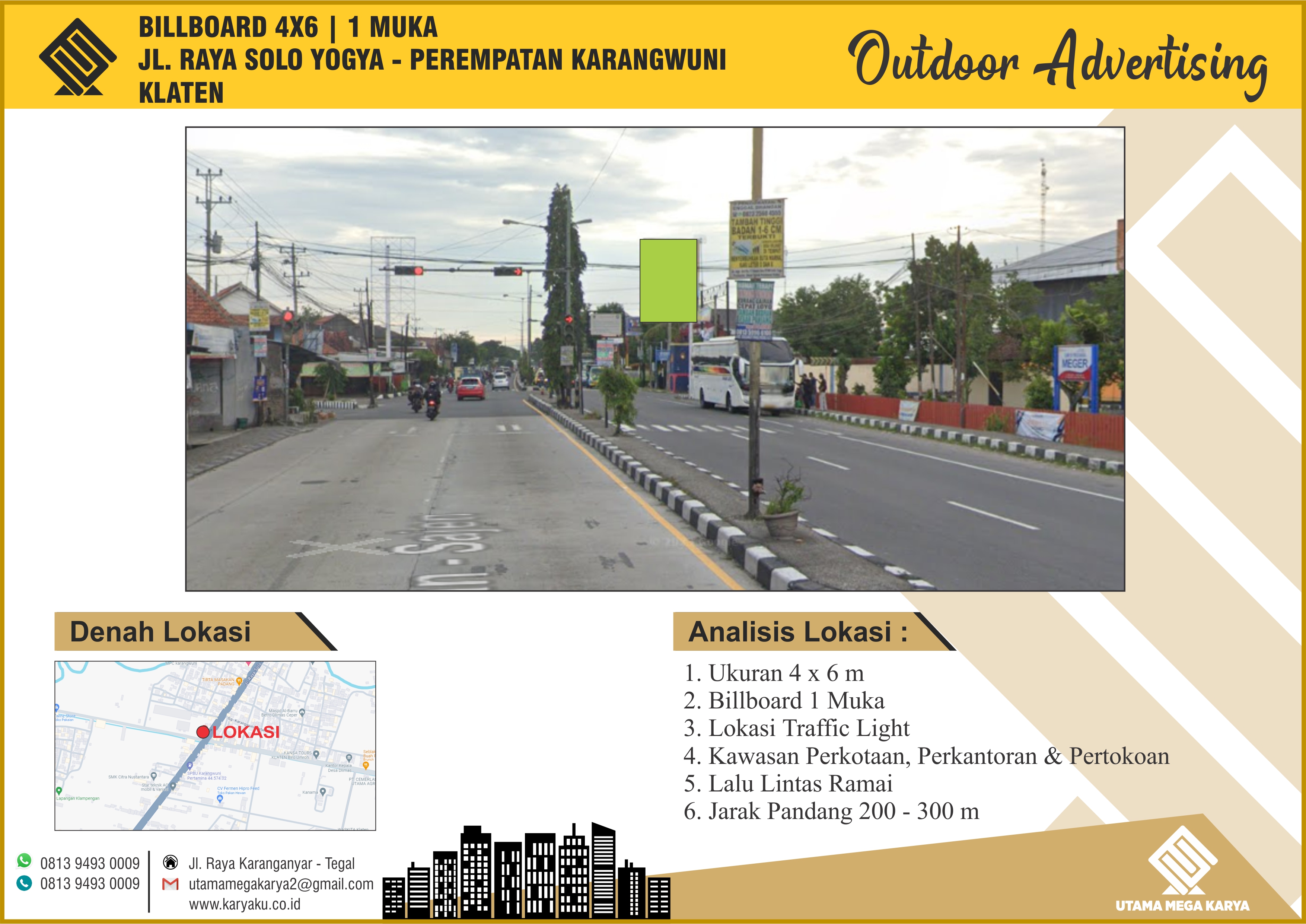 Sewa Titik Billboard dan Baliho di Klaten, Jl. Raya Solo - Yogya (Peremptan Karangwuni) Klaten.