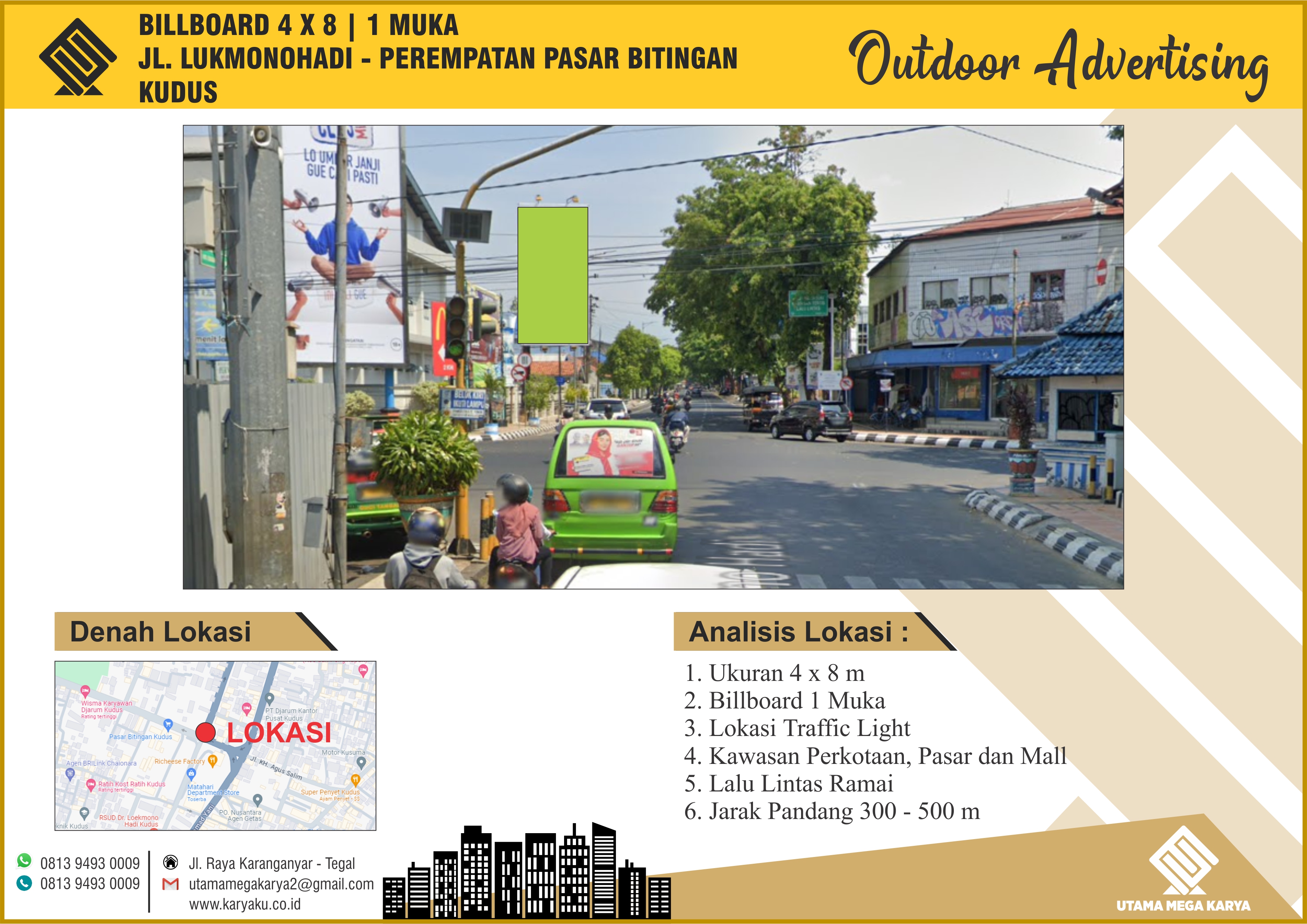Sewa Titik Billboard dan Baliho Kudus, Jl. Lukmonohadi (Perempatan Pasar Biting) Kudus.