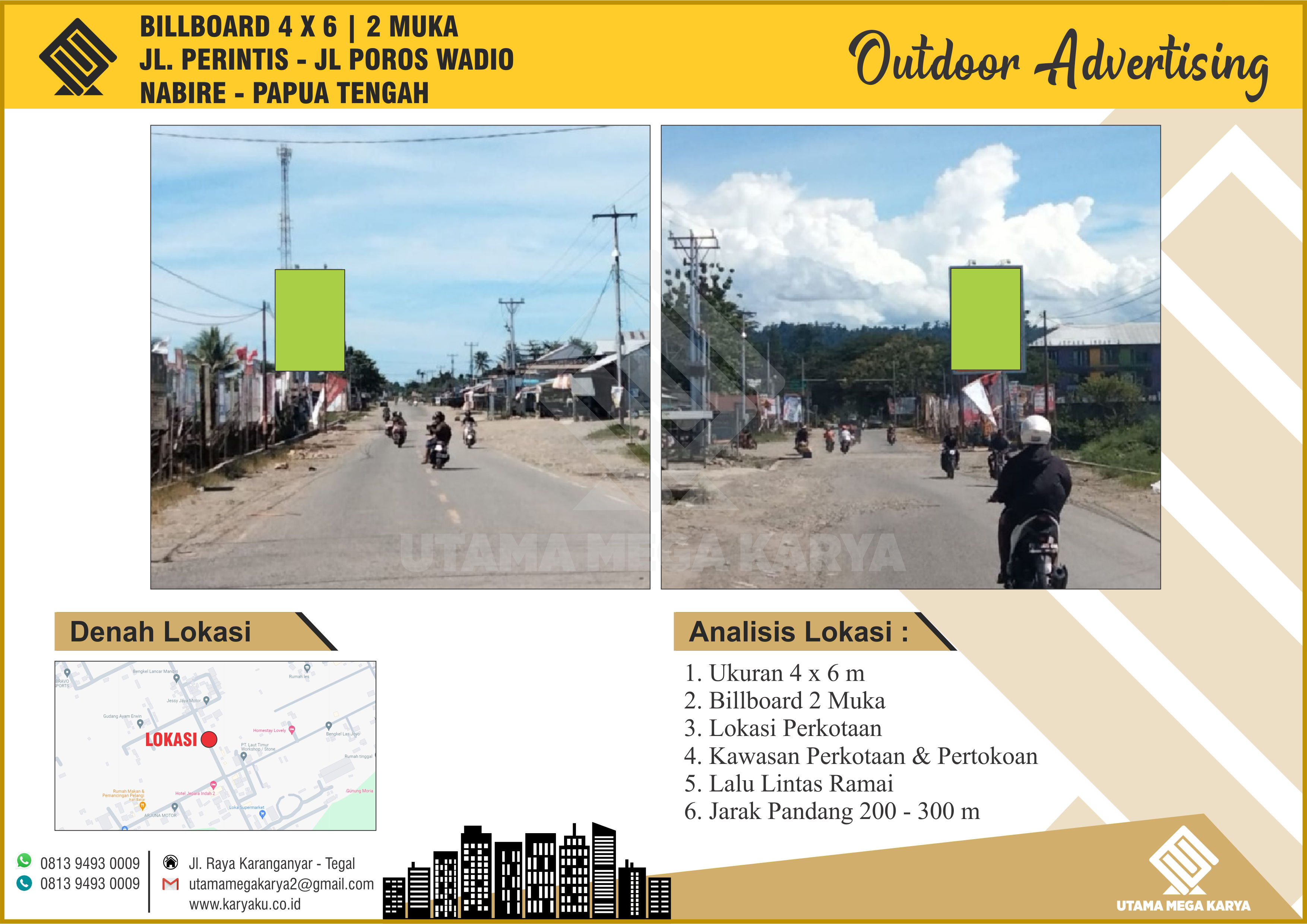 Sewa Titik Billboard dan Baliho di Papua, Jl. Perintis - Jl. Poros Wadio, Nabire - Papua Tengah.
