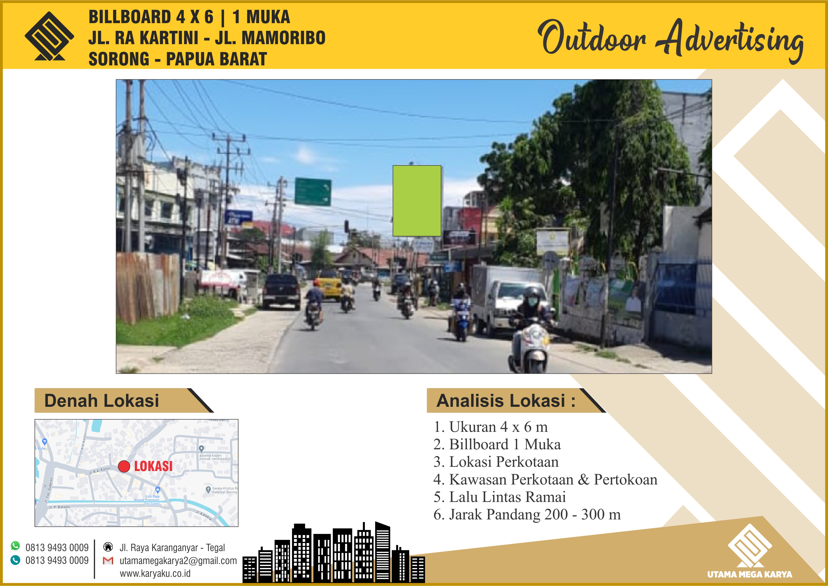 Sewa Titik Billboard dan Baliho di Papua, Jl. Ra. kartini - Jl. Mamoribo, Sorong - Papua Barat.