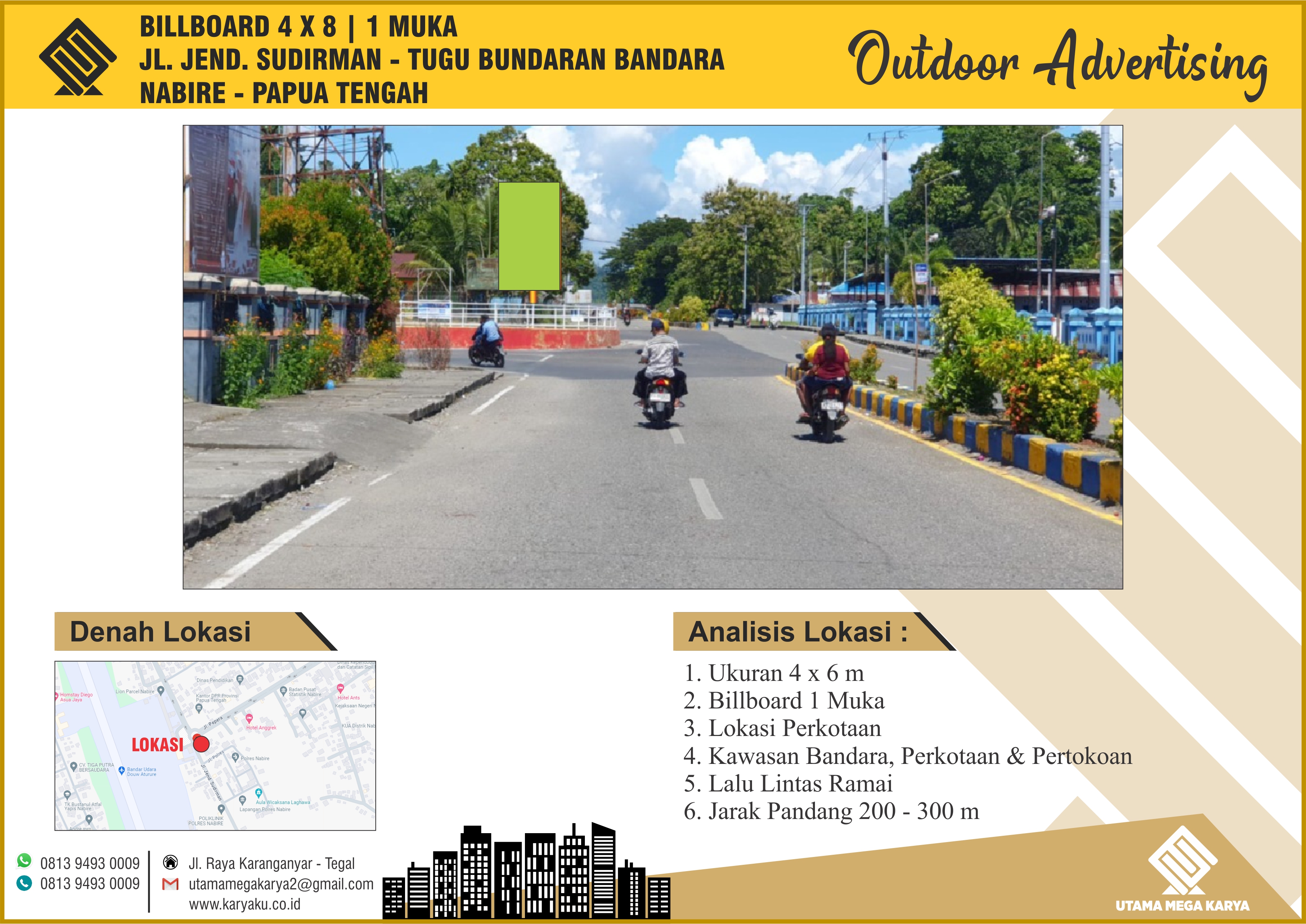 Sewa Titik Billboard dan Baliho di Papua, Jl. Jend. Sudirman (Tugu bundaran bandara), Nabire - Papua Tengah.