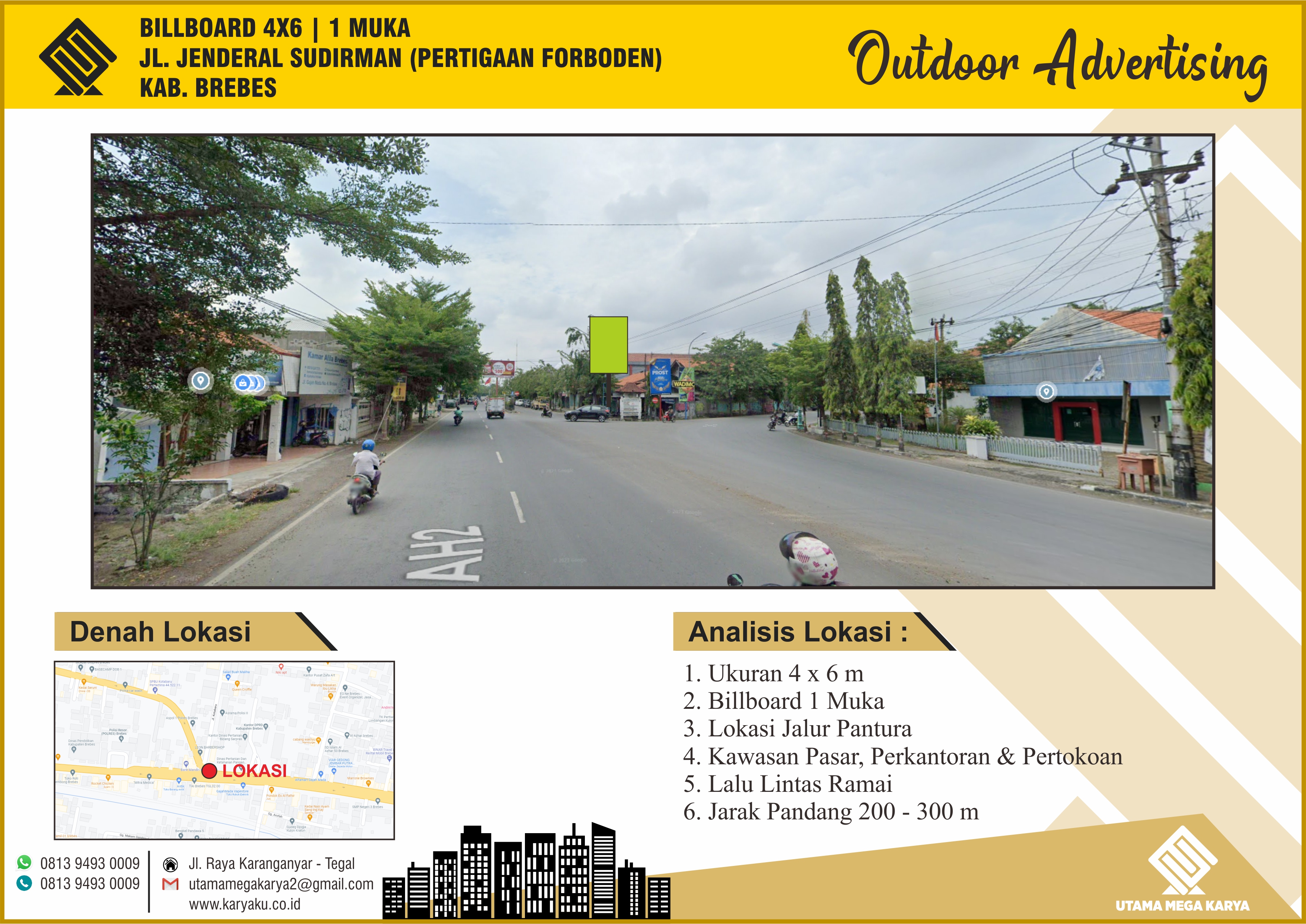 Sewa Titik Billboard Brebes, Jl. Jendral Sudirman (Pertigaan forboden), Brebes