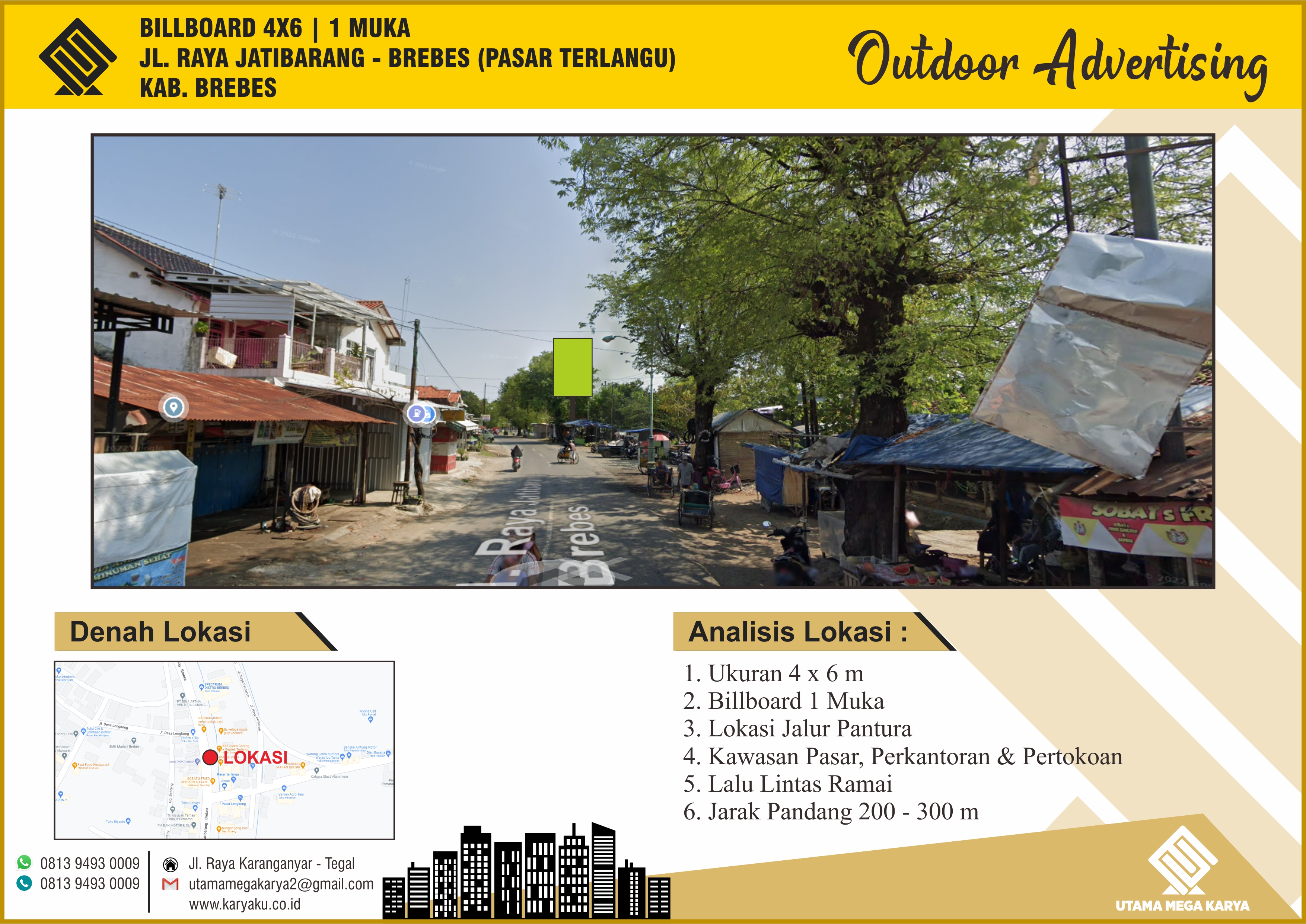 Sewa Titik Billboard Brebes, Jl. Raya Jatibarang (Pasar Terlangu), Kab. Brebes