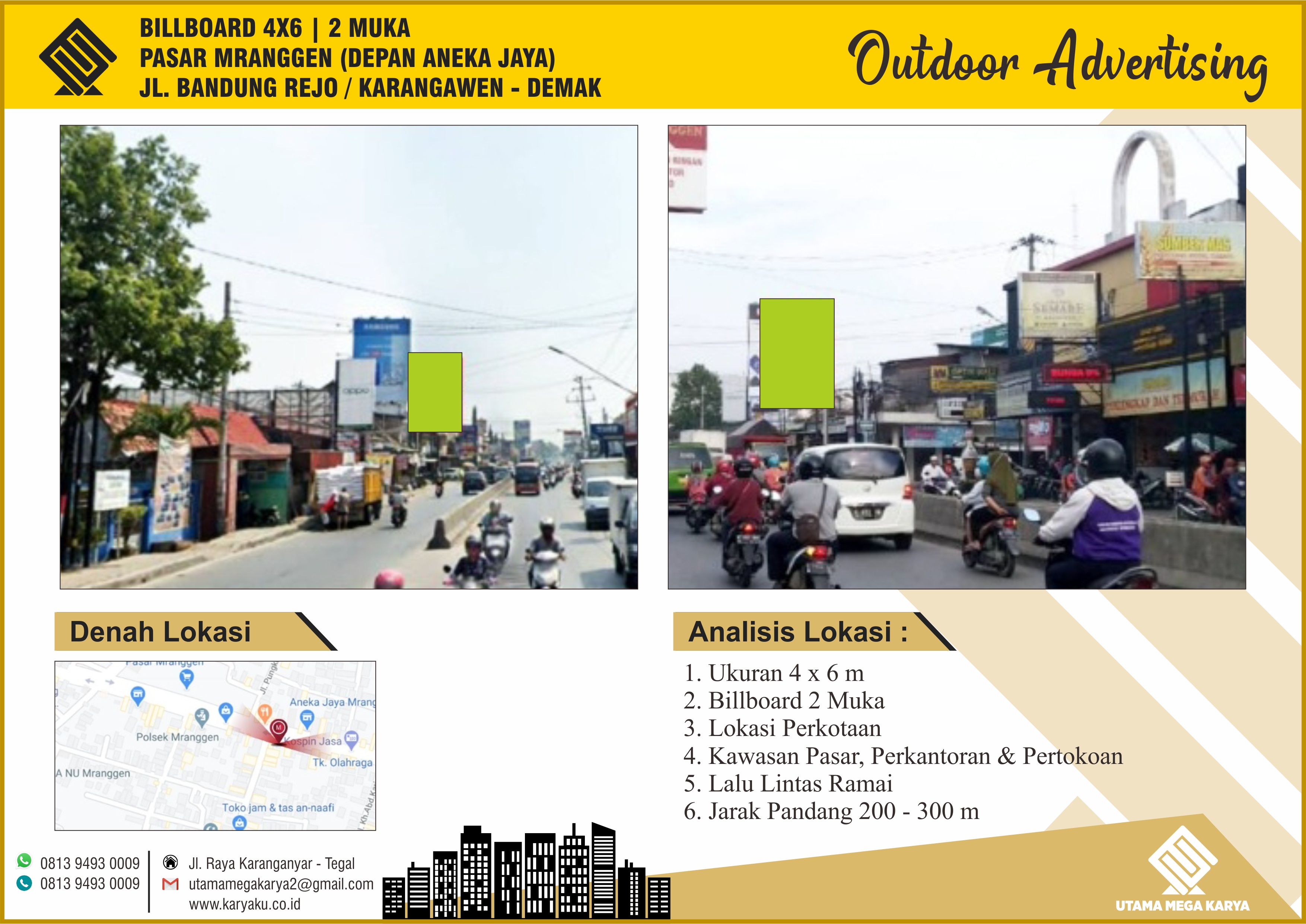 Sewa Titik Billboard Demak, Jl. Bandung Rejo / Karangawe (Pasar Mranggen - Depan Aneka Jaya), Demak