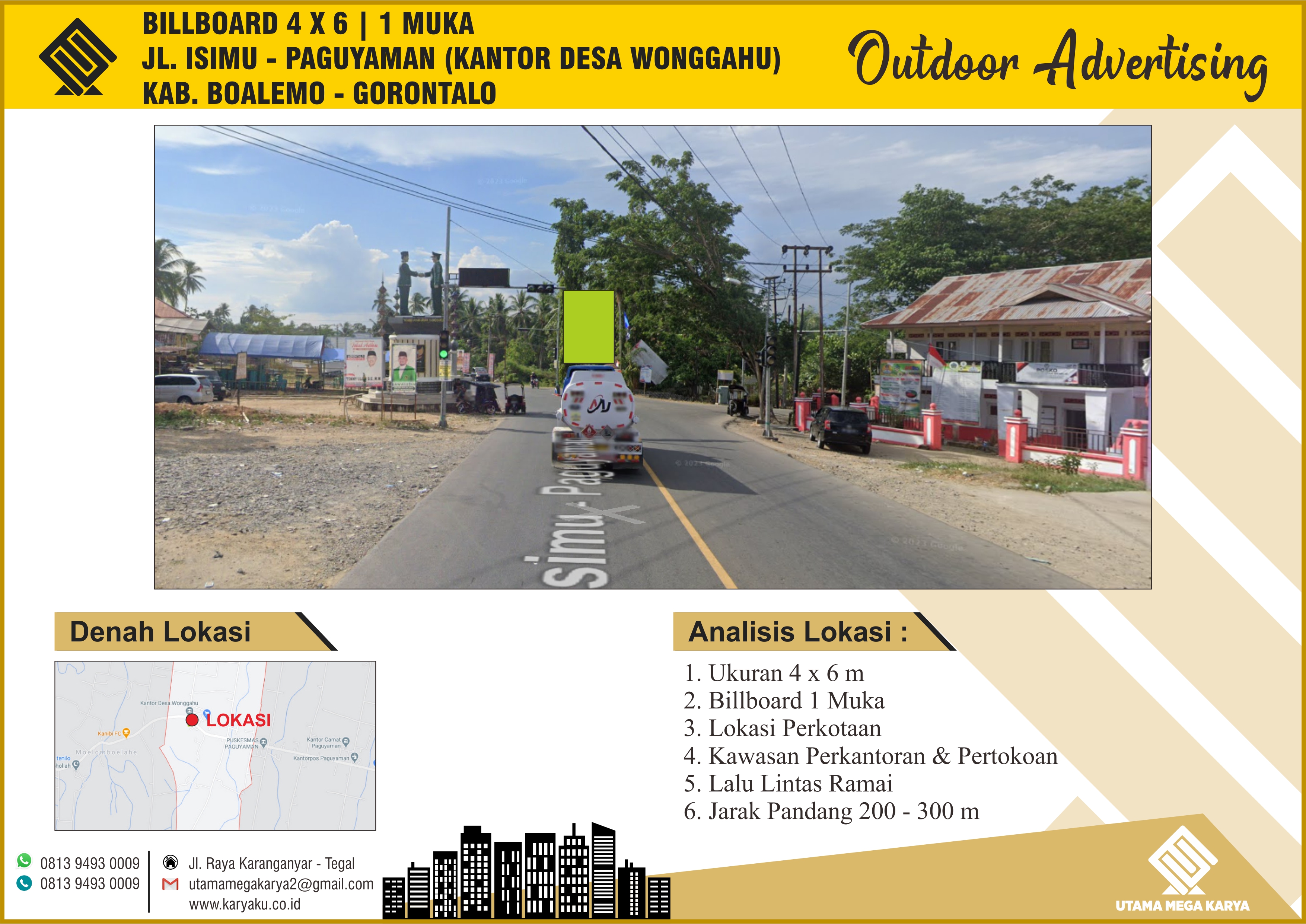 Sewa Titik Billboard dan Baliho di Gorontalo, Jl. Isimu - Paguyaman (Kantor Desa Wanggahu), Kab. Boalemo - Gorontalo
