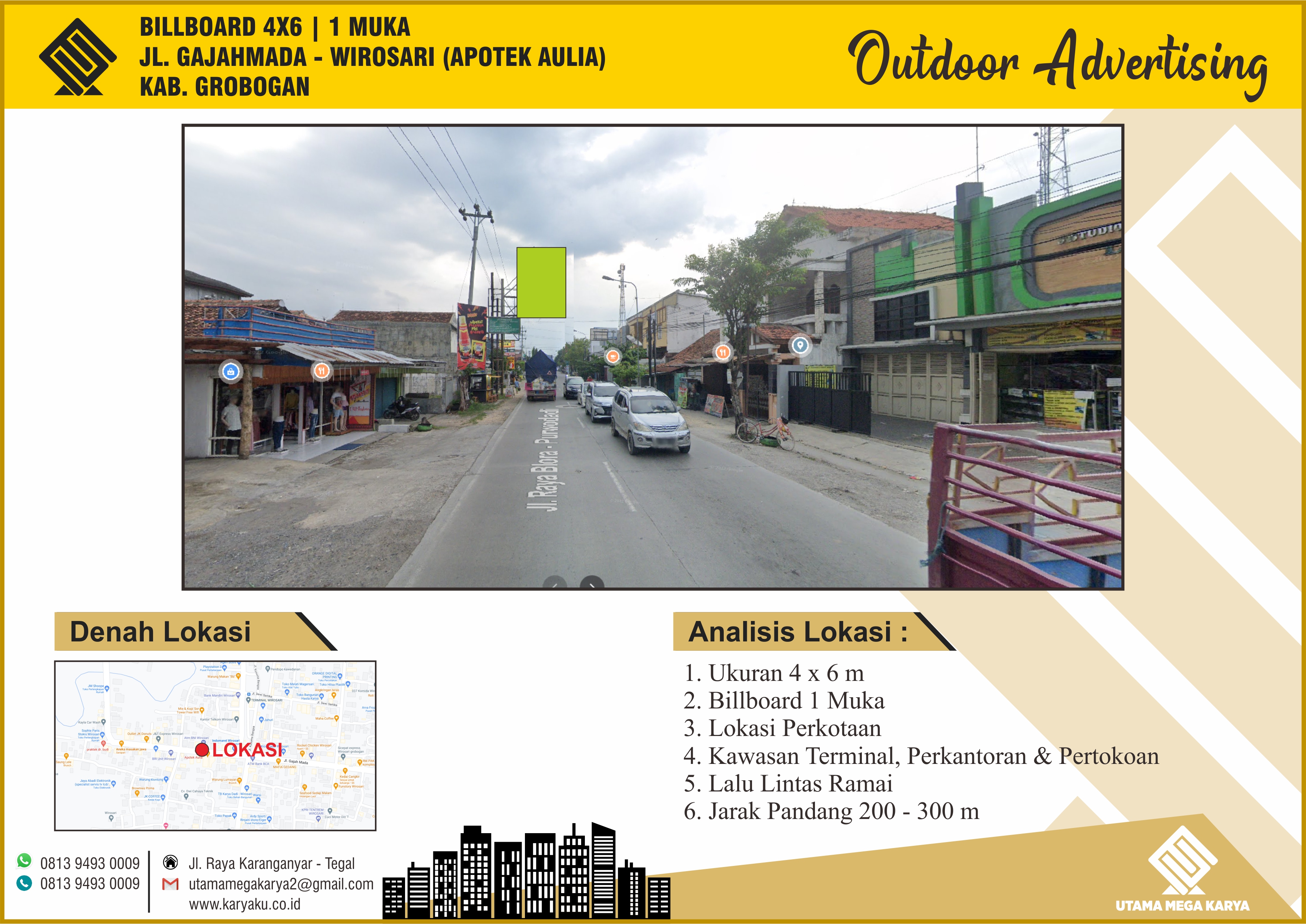 Sewa Titik Billboard dan Baliho di Grobogan, Jl. Gajah Mada - Wirosari (Apotek Aulia) Kab. Grobogan