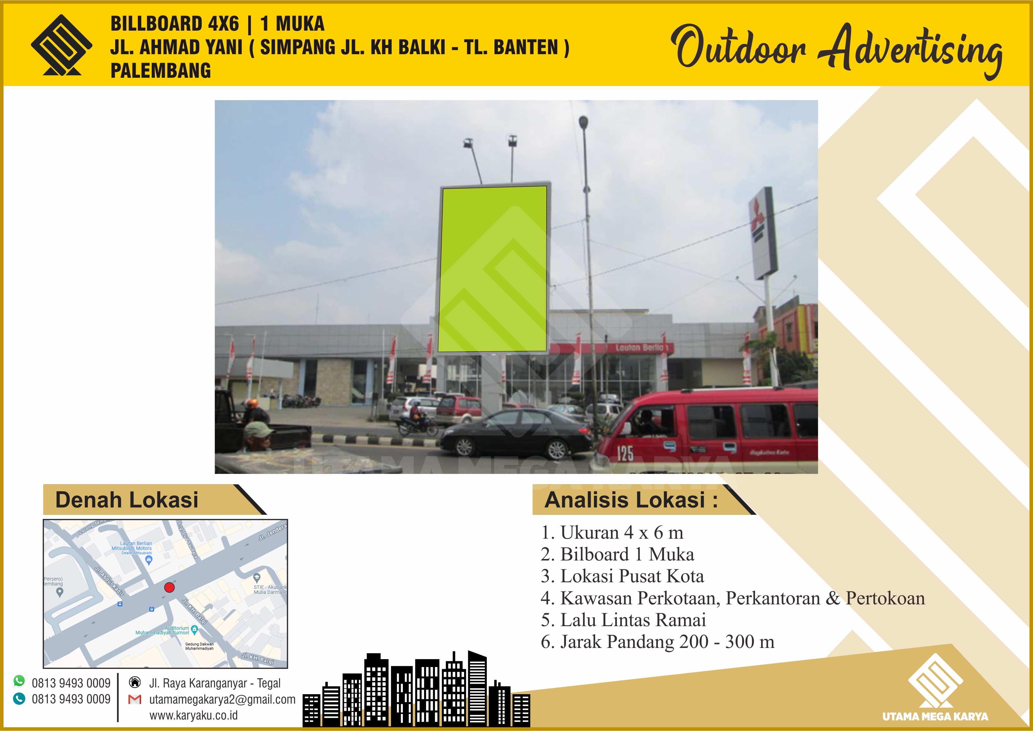 Sewa Titik Billboard Palembang, Jl. Ahmad Yani (Simpang Jl. KH Balki - TL. Banten), Palembang