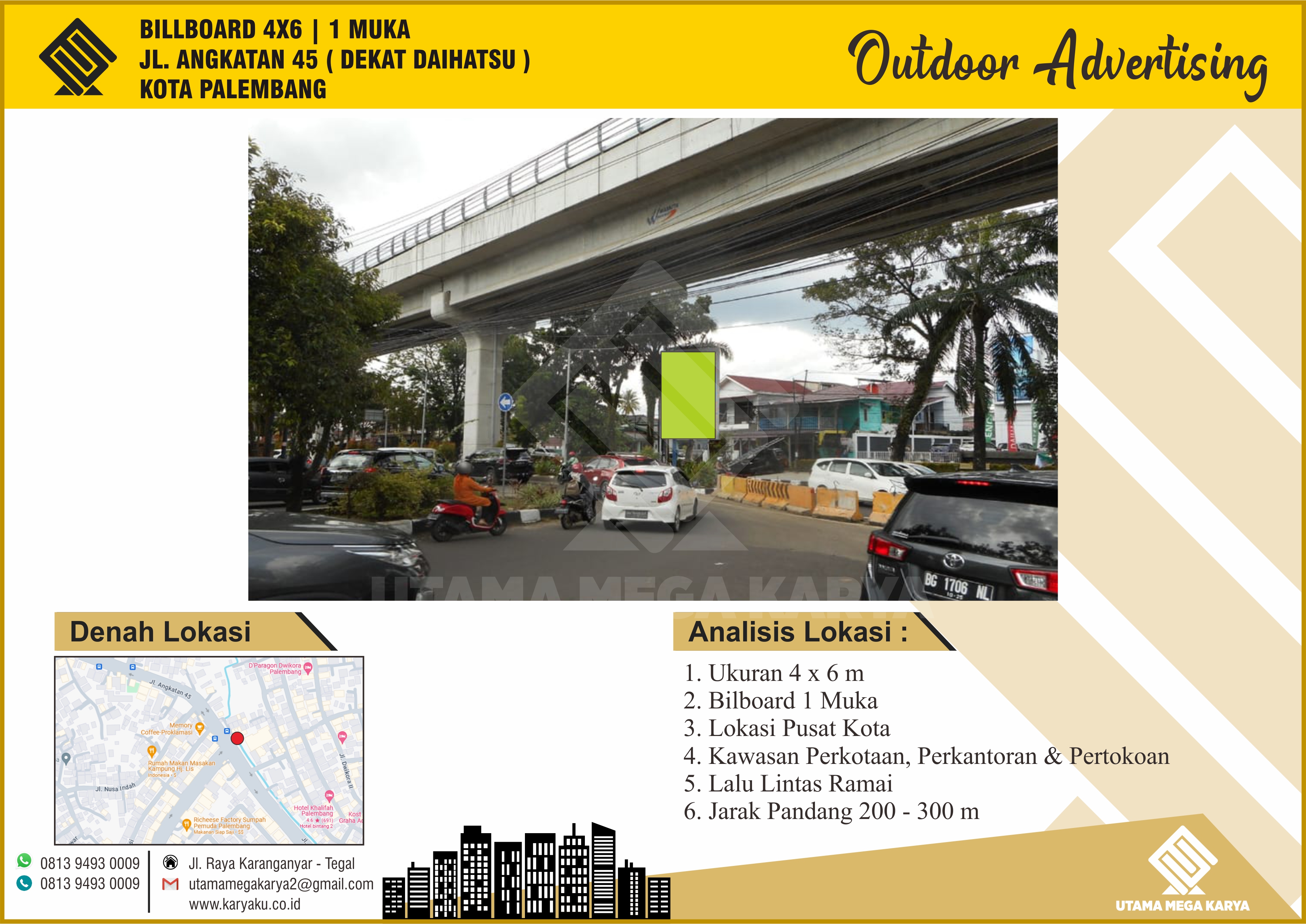 Sewa Titik Billboard Palembang, Jl. Angkatan 45 (Deket Daihatsu), Kota Palembang