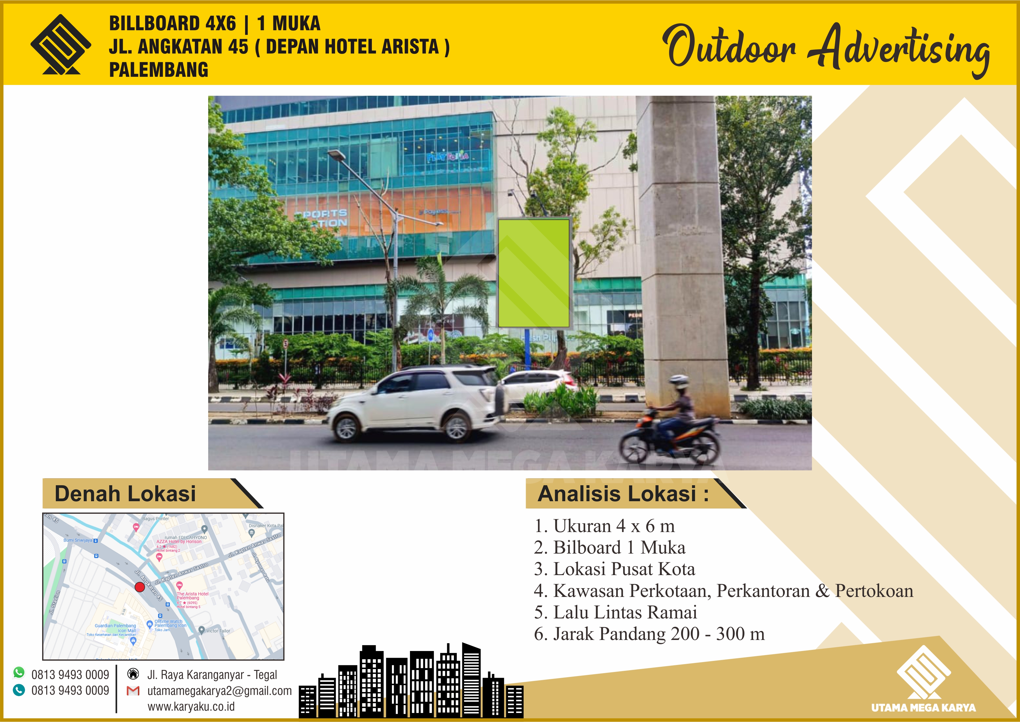 Sewa Titik Billboard Palembang, Jl. Angkatan 45 (Depan Hotel Arista), Palembang