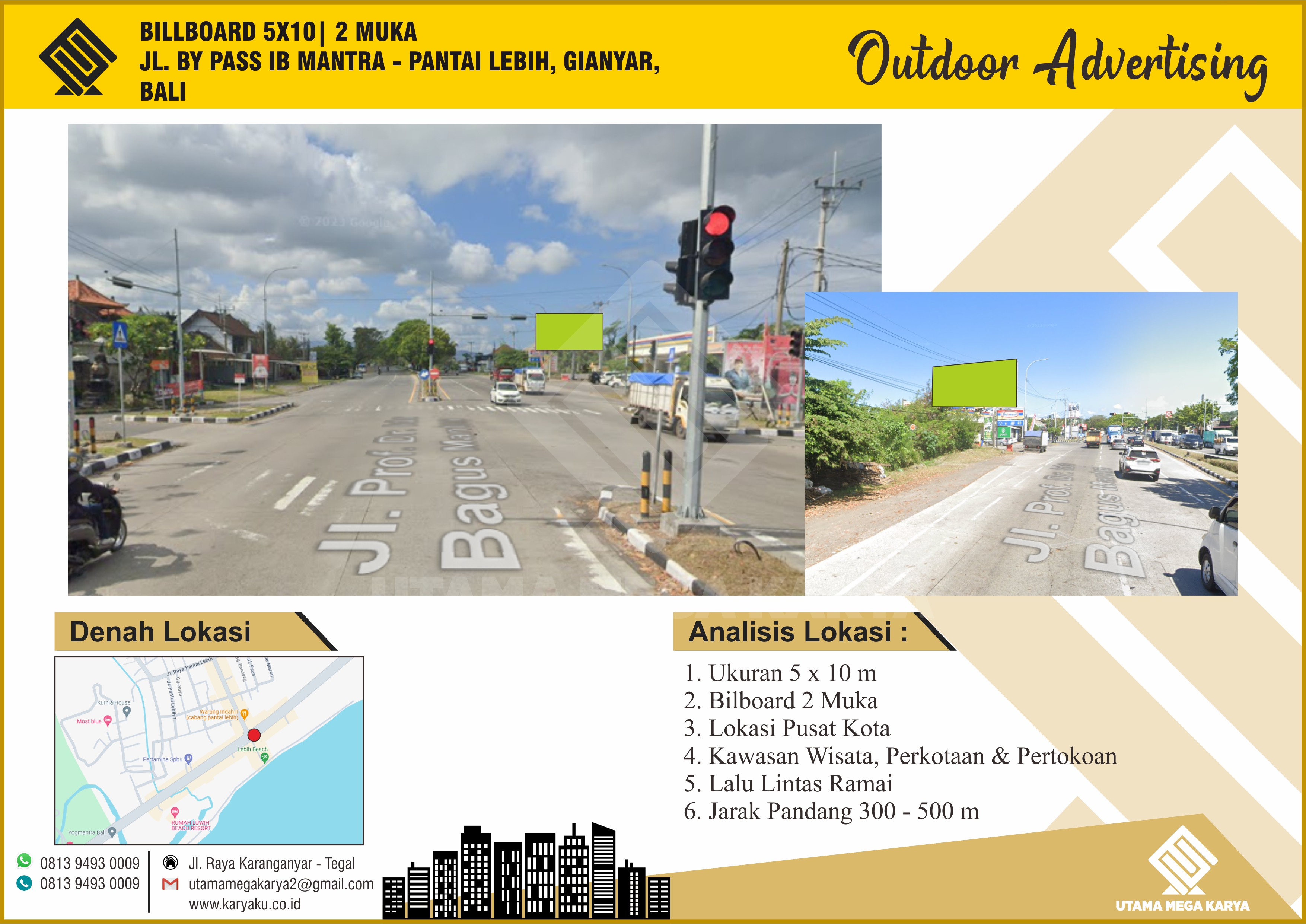 Sewa Titik Billboard dan Baliho di Bali, Jl. By Pass IB Mantra - Pantai Lebih, Gianyar - Bali
