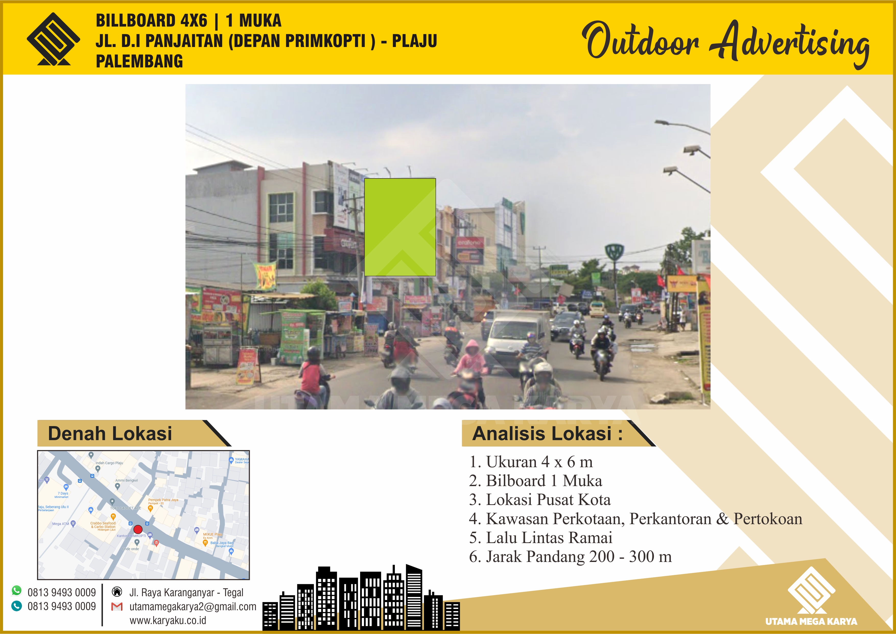 Sewa Titik Billboard Palembang, Jl. D.I Panjaitan (Depan Primkopti)- Plaju, Palembang