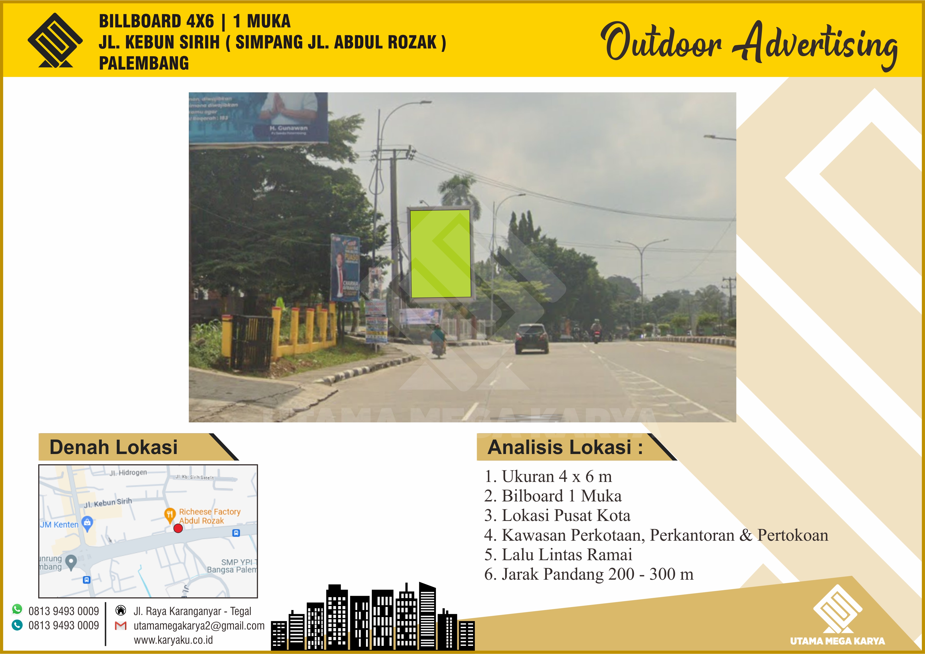 Sewa Titik Billboard Palembang, Jl. Kebun Sirih (Simpang Jl. Abdul Rozak), Palembang