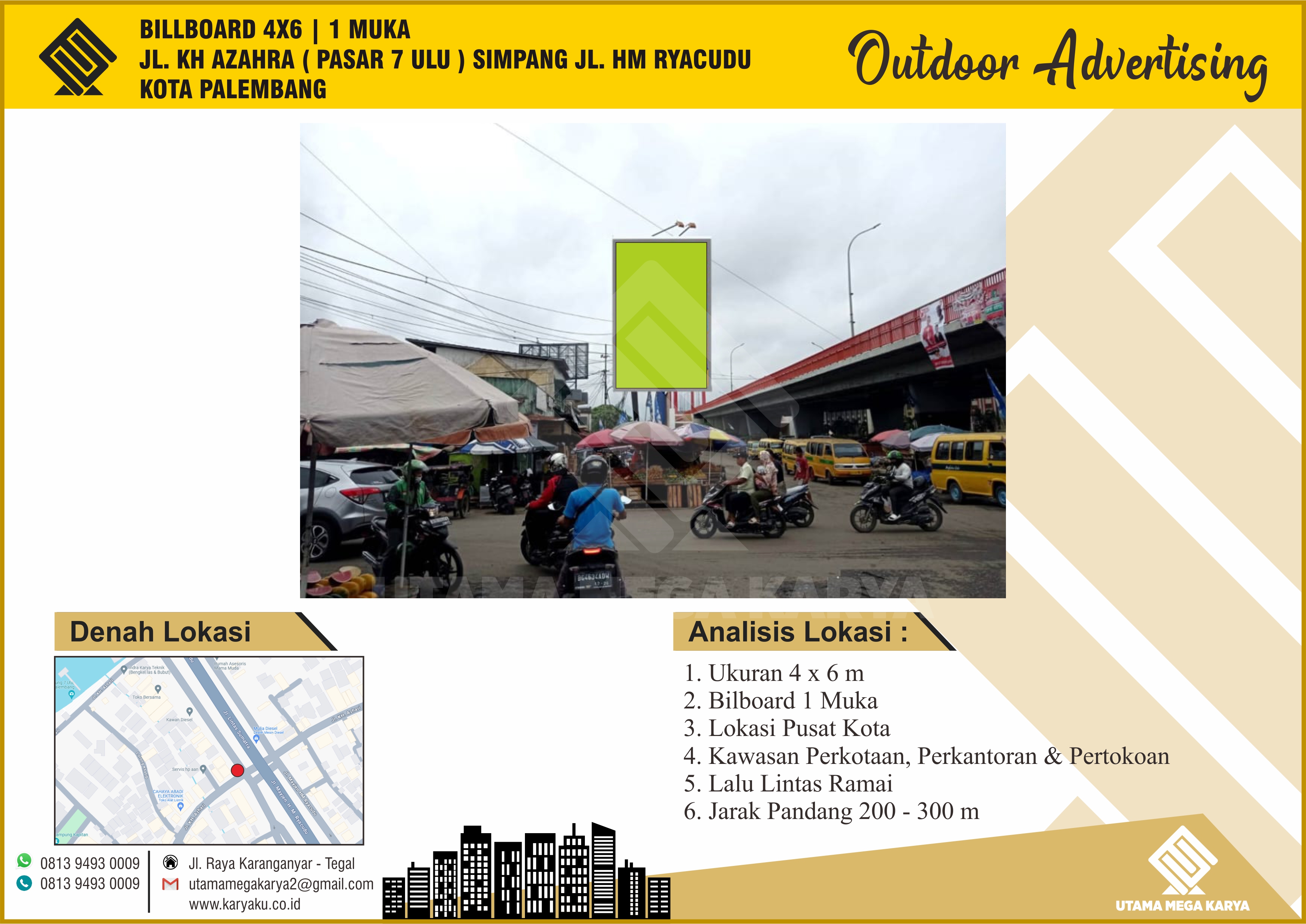 Sewa Titik Billboard Palembang, Jl. Kh Azahra (Pasar 7 ulu) Simpang Jl. HM Ryacudu, Kota Palembang