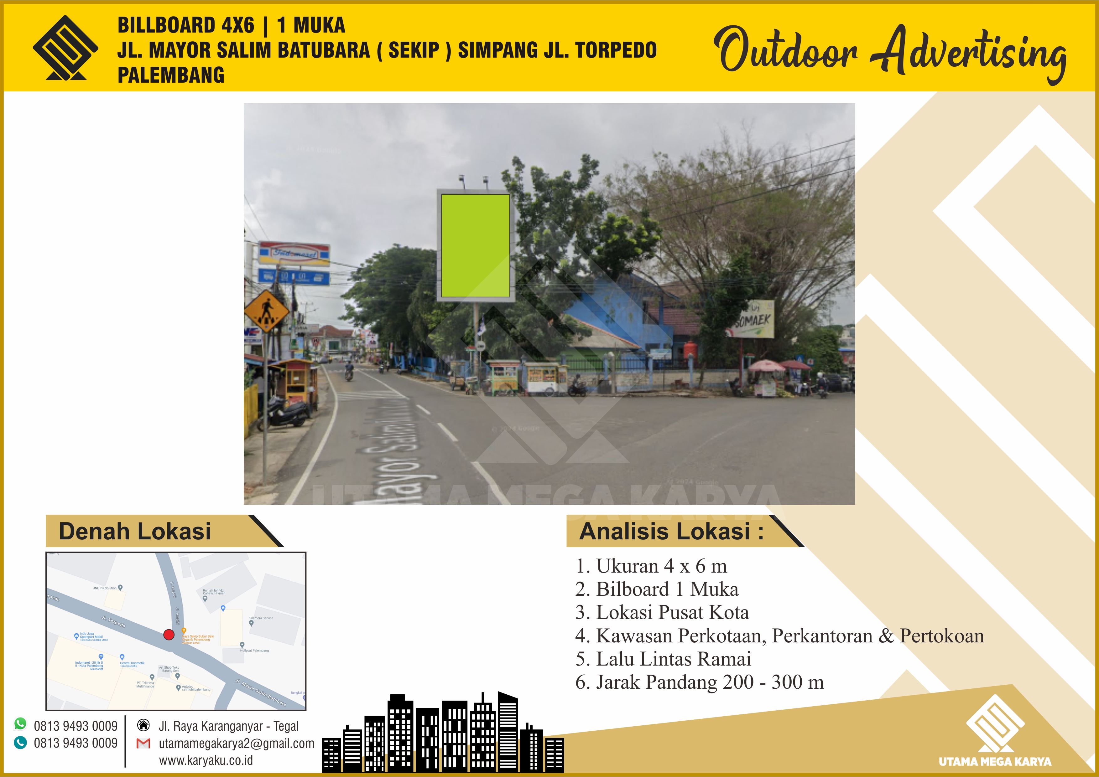 Sewa Titik Billboard Palembang, Jl. Mayor Salim Batubara (SEKIP) Simpang Jl. Torpedo, Palembang
