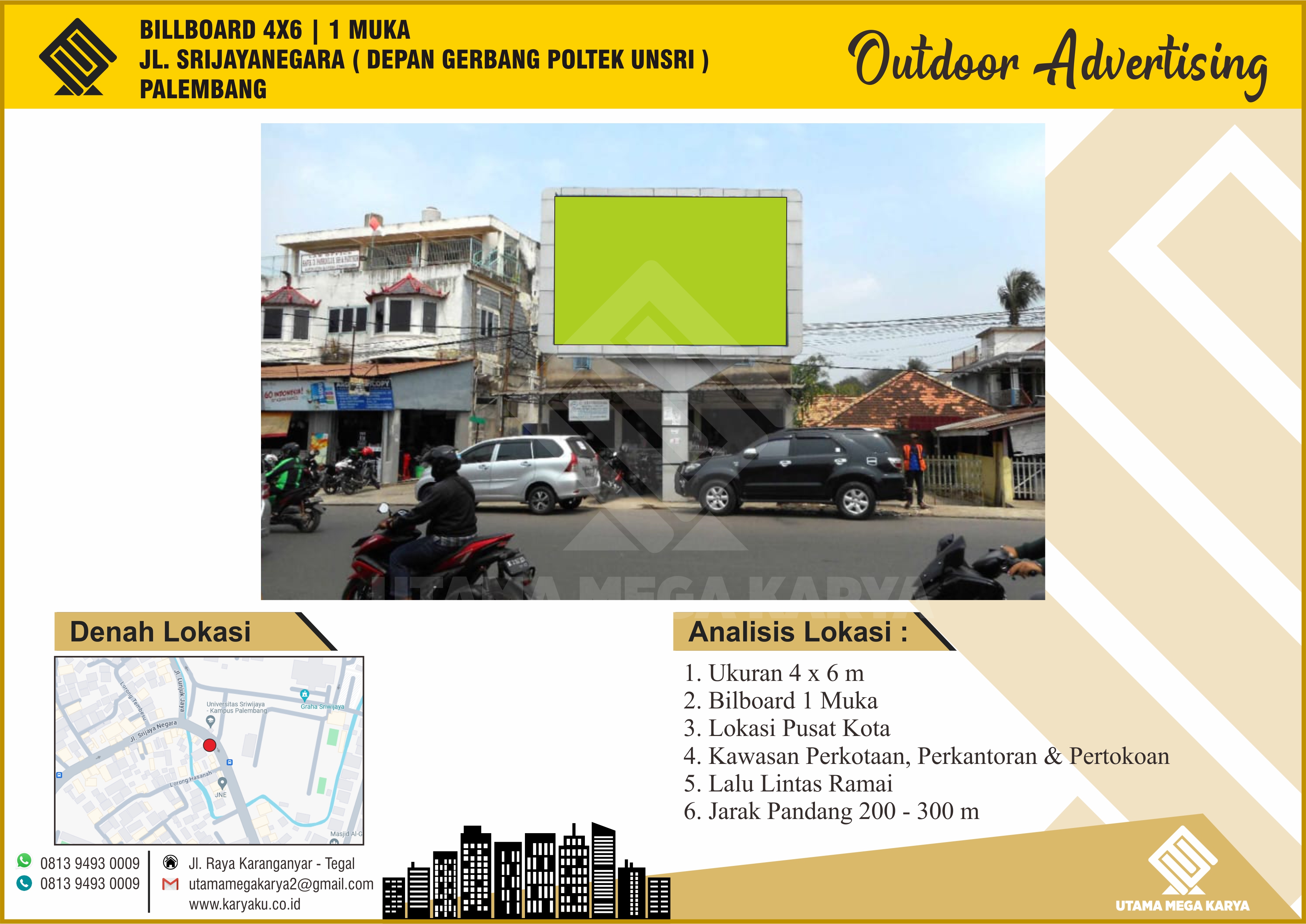 Sewa Titik Billboard Palembang, Jl. Srijayanegara (Depan Gerbang Poltek UNSRI), Palembang