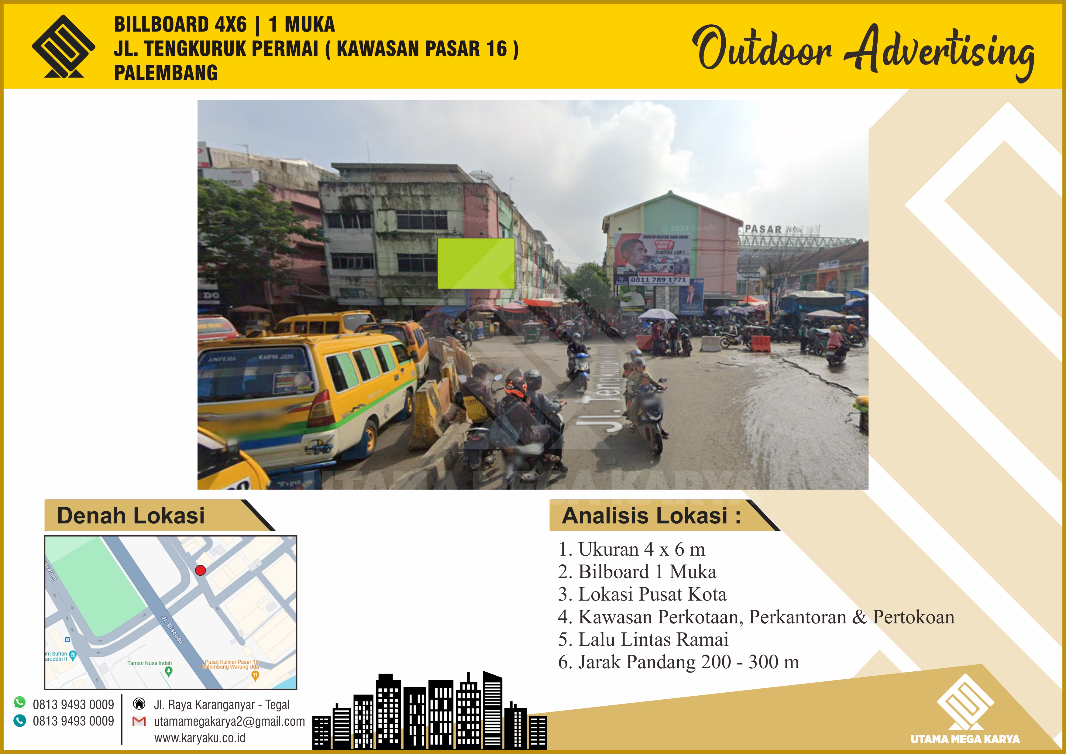 Sewa Titik Billboard Palembang, Jl. Tengkuruk Permai (Kawasan Pasar 16), Palembang