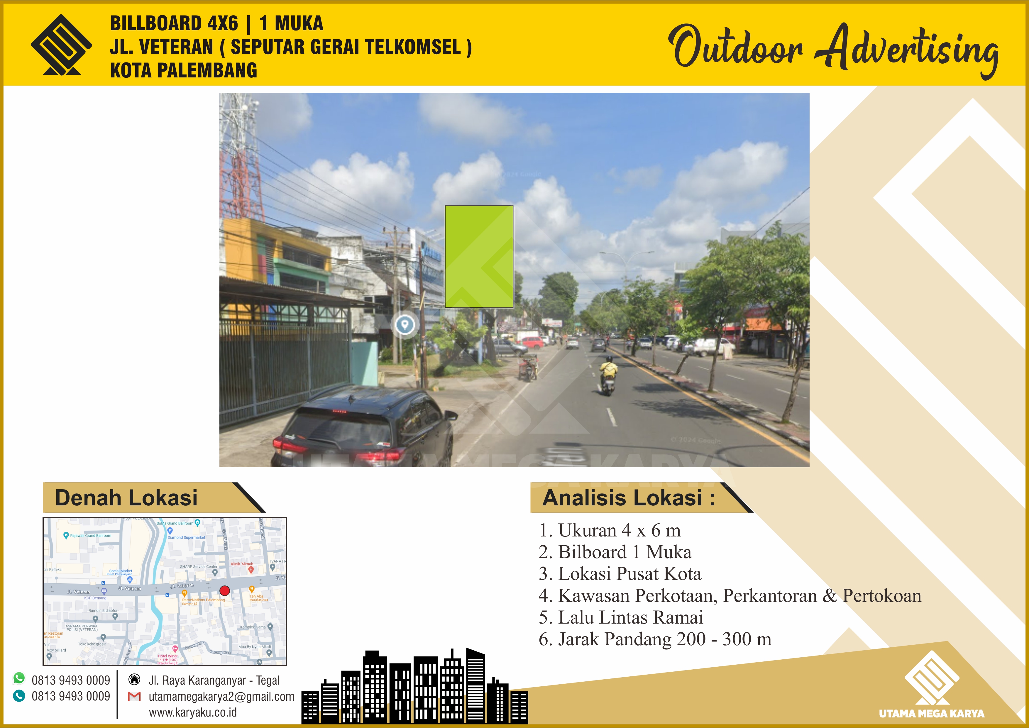 Sewa Titik Billboard Palembang, Jl. Veteran (Seputar Gerai Telkomsel), Kota Palembang