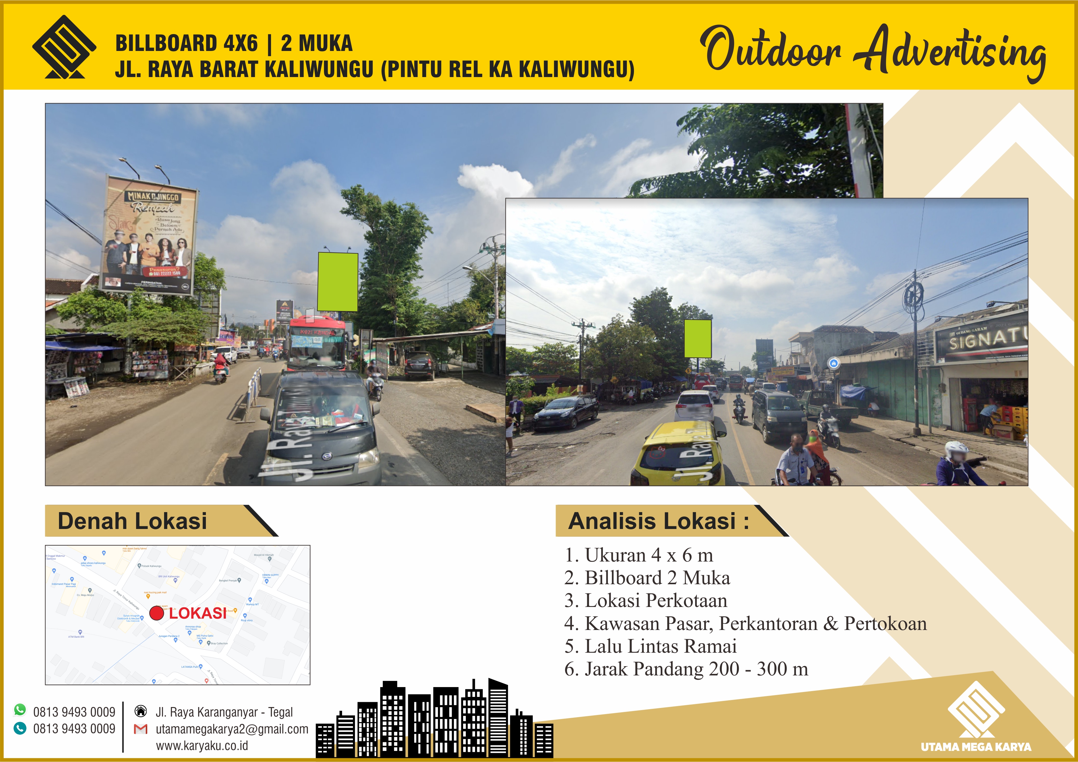 Sewa Titik Billboard dan Baliho di Kendal, Jl. Raya Barat Kaliwugu (Pintu Rel KA. Kaliwungu) Kendal