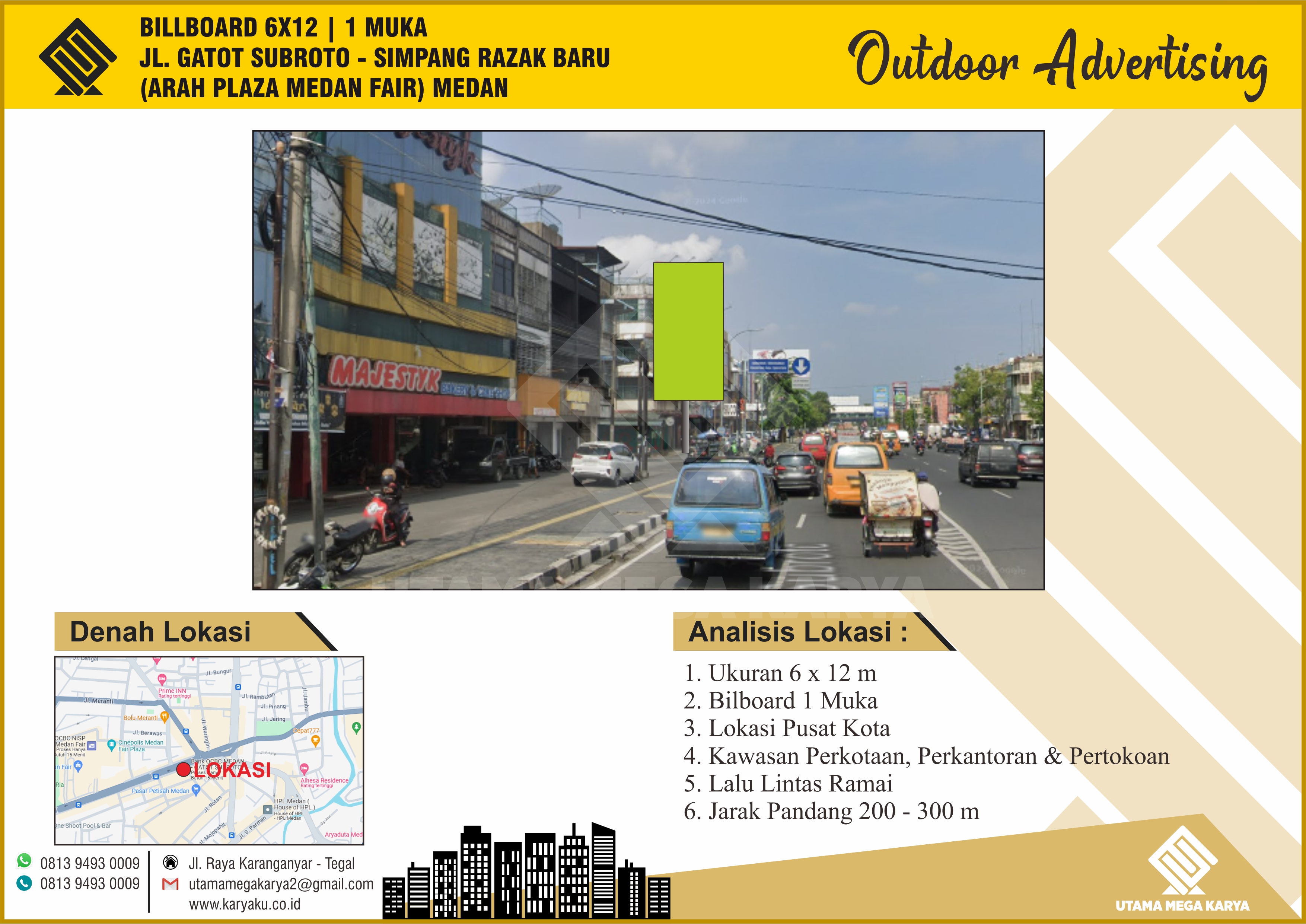 Sewa Titik Billboard dan Baliho di Medan, Jl. Gatot Subroto - Simpang Razak Baru (Arah Plaza Medan Fair), Medan