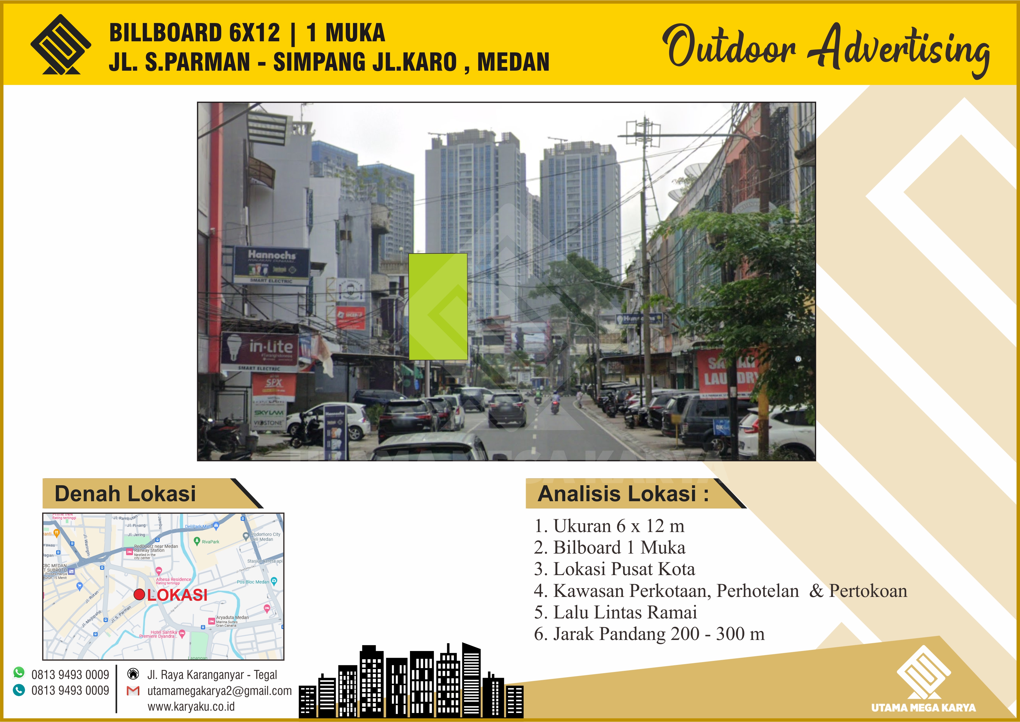 Sewa Titik Billboard dan Baliho di Medan, Jl. S. Parman - Simpang Jl. Karo, Medan