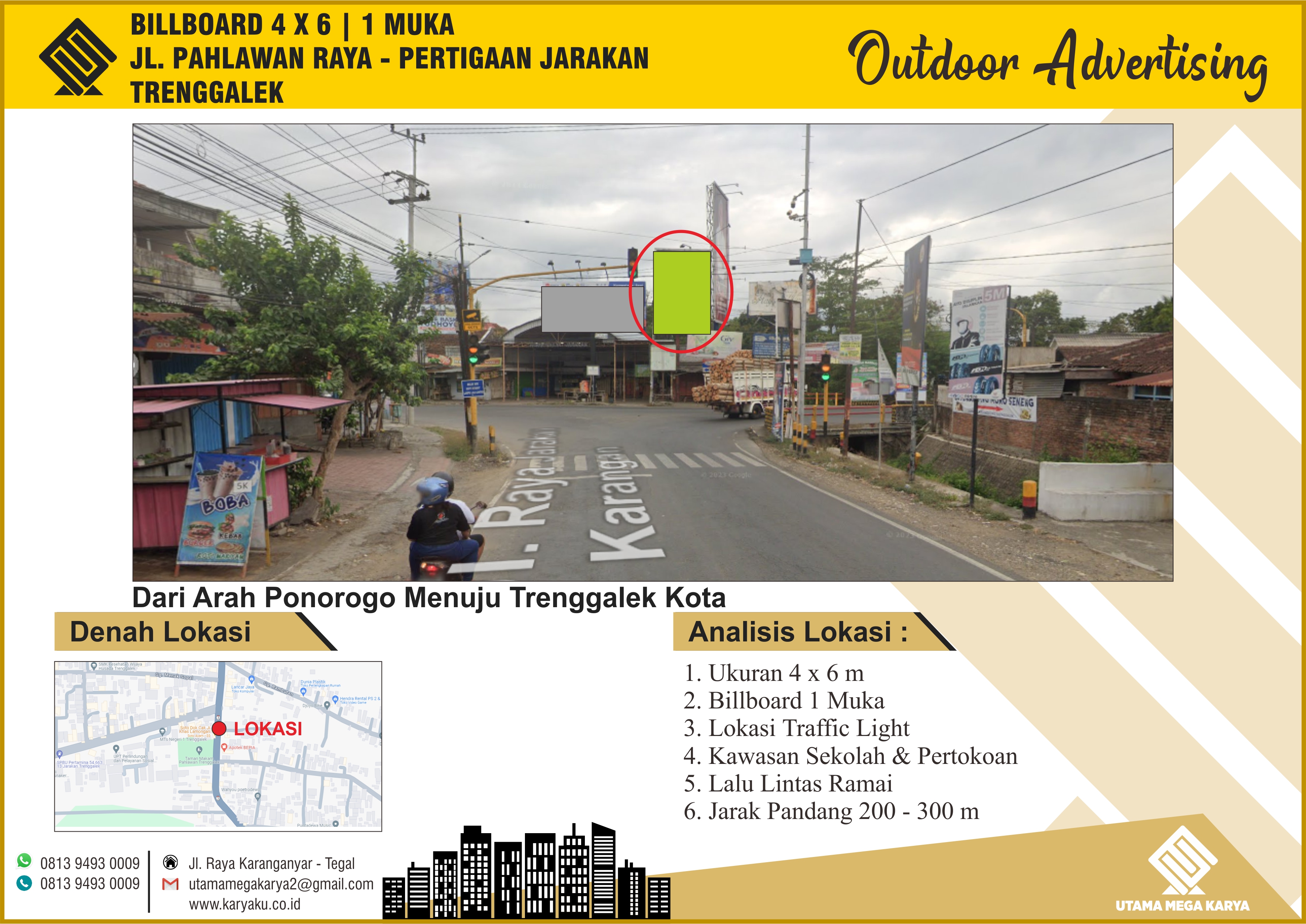 Sewa Titik Billboard Trenggalek, Jl. Pahlawan raya (Pertigaan Jarakan), Trenggalek