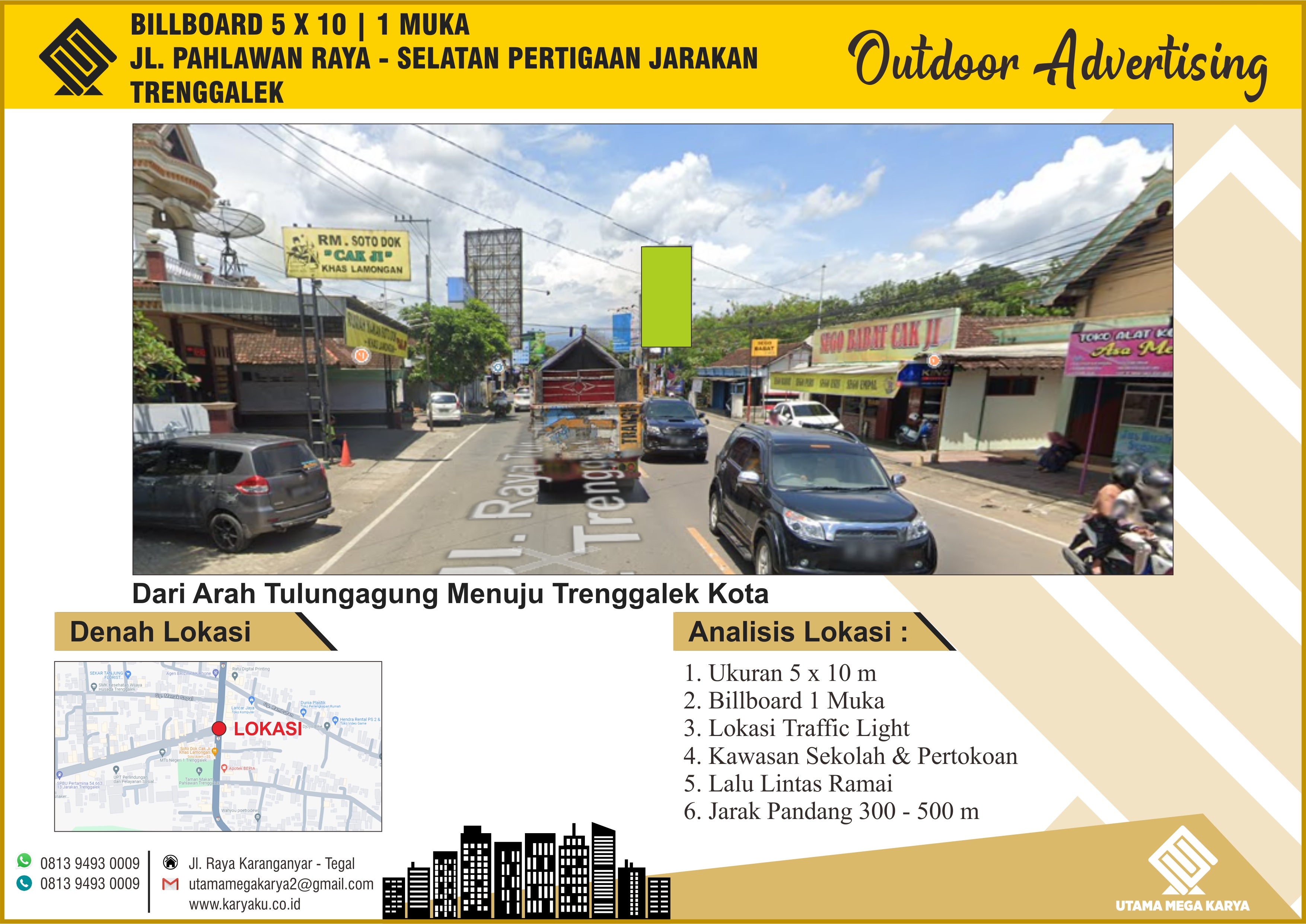 Sewa Titik Billboard Trenggalek, Jl. Pahlawan raya (Selatan Pertigaan Jarakan), Trenggalek
