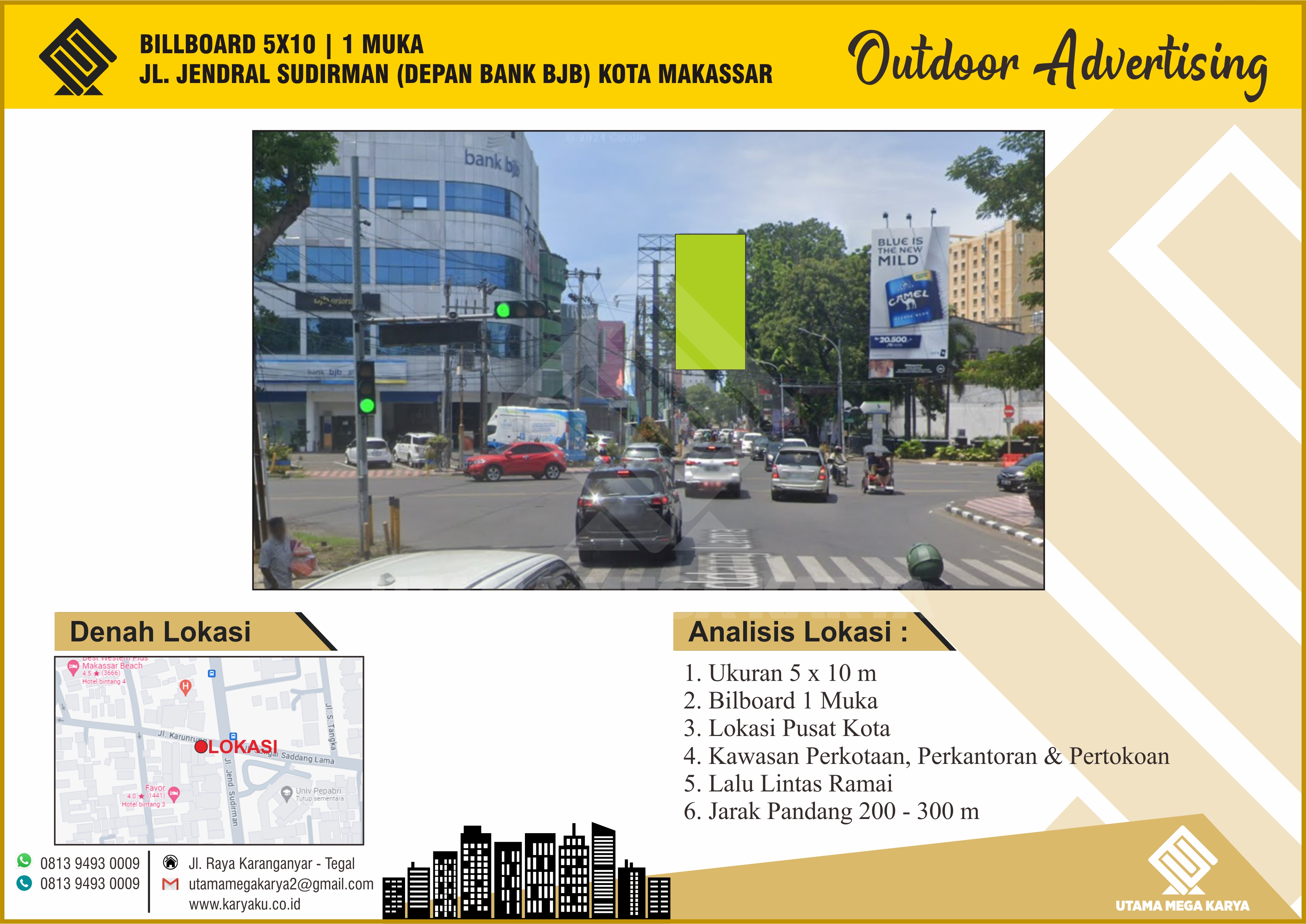 Sewa Titik Billboard dan Baliho Makassar, Jl. Jendral Sudirman ( Depan Bank BJB ), Makassar