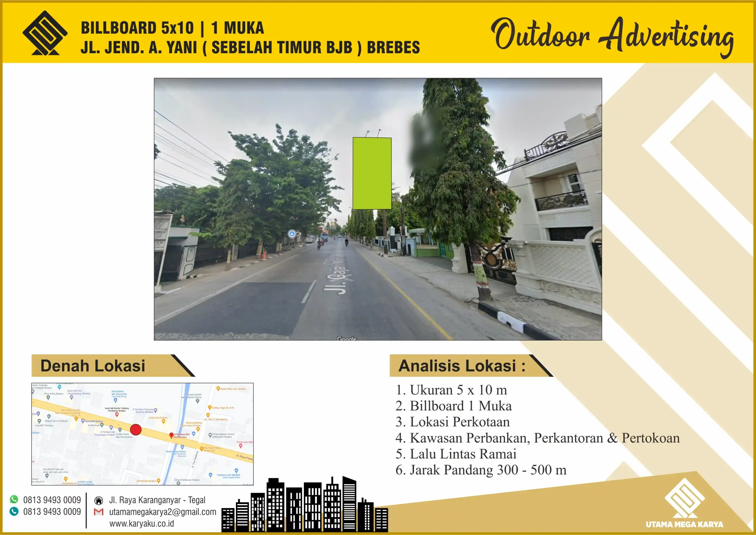Sewa Titik Billboard di Pemalang, Jl. Jend. Sudirman, Pelutan (depan Yogya Mall) Kab. Pemalang
