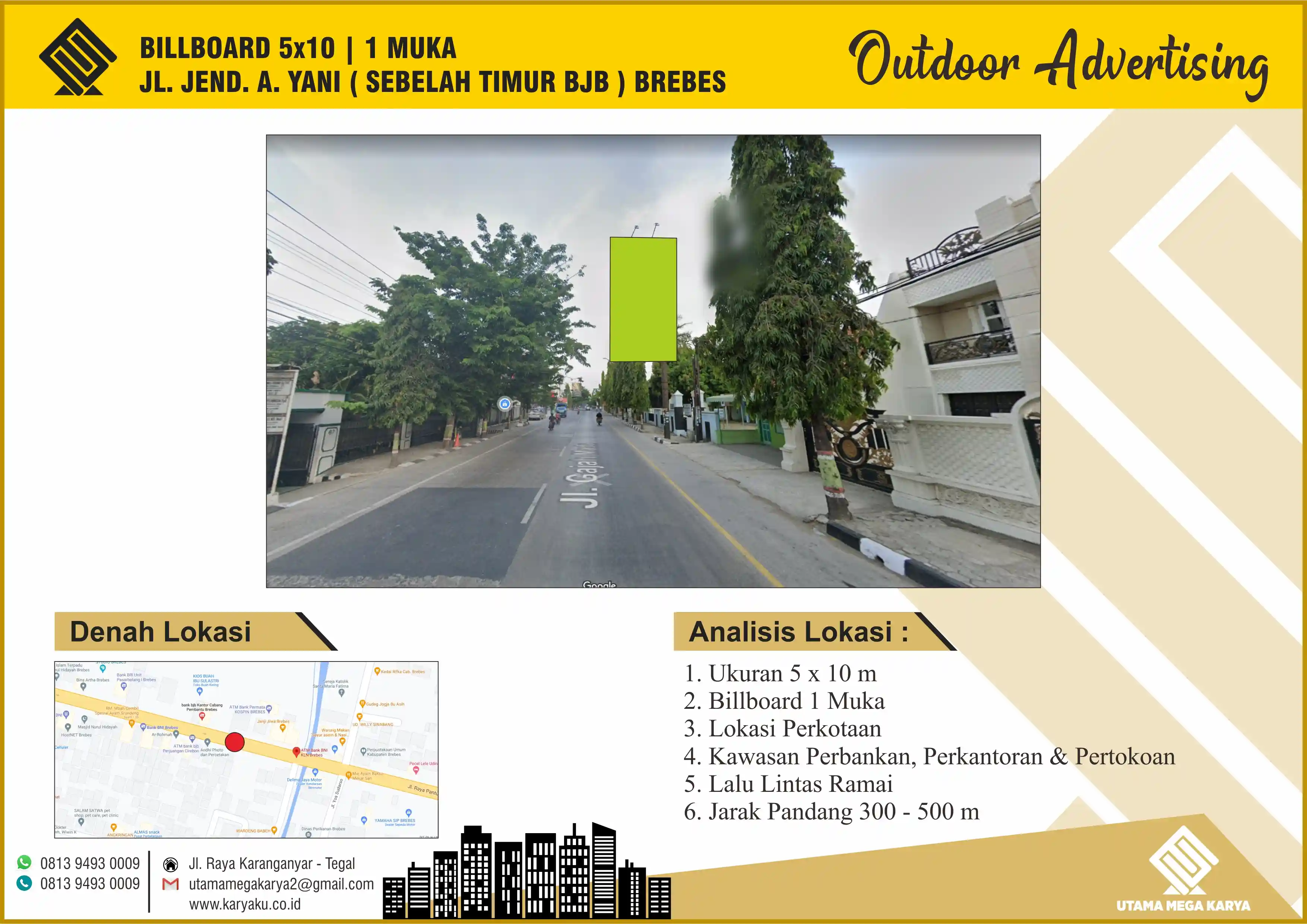 Sewa Titik Billboard di Pemalang, Jl. Jend. Sudirman, Pelutan (depan Yogya Mall) Kab. Pemalang