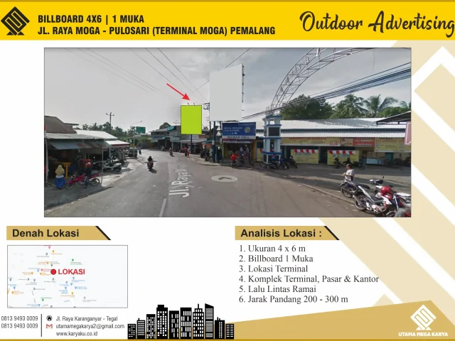 Sewa Titik Billboard di Pemalang, Jl. Raya Moga - Pulosari Banyumudal (Terminal Moga), Kec. Moga, Kabupaten Pemalang