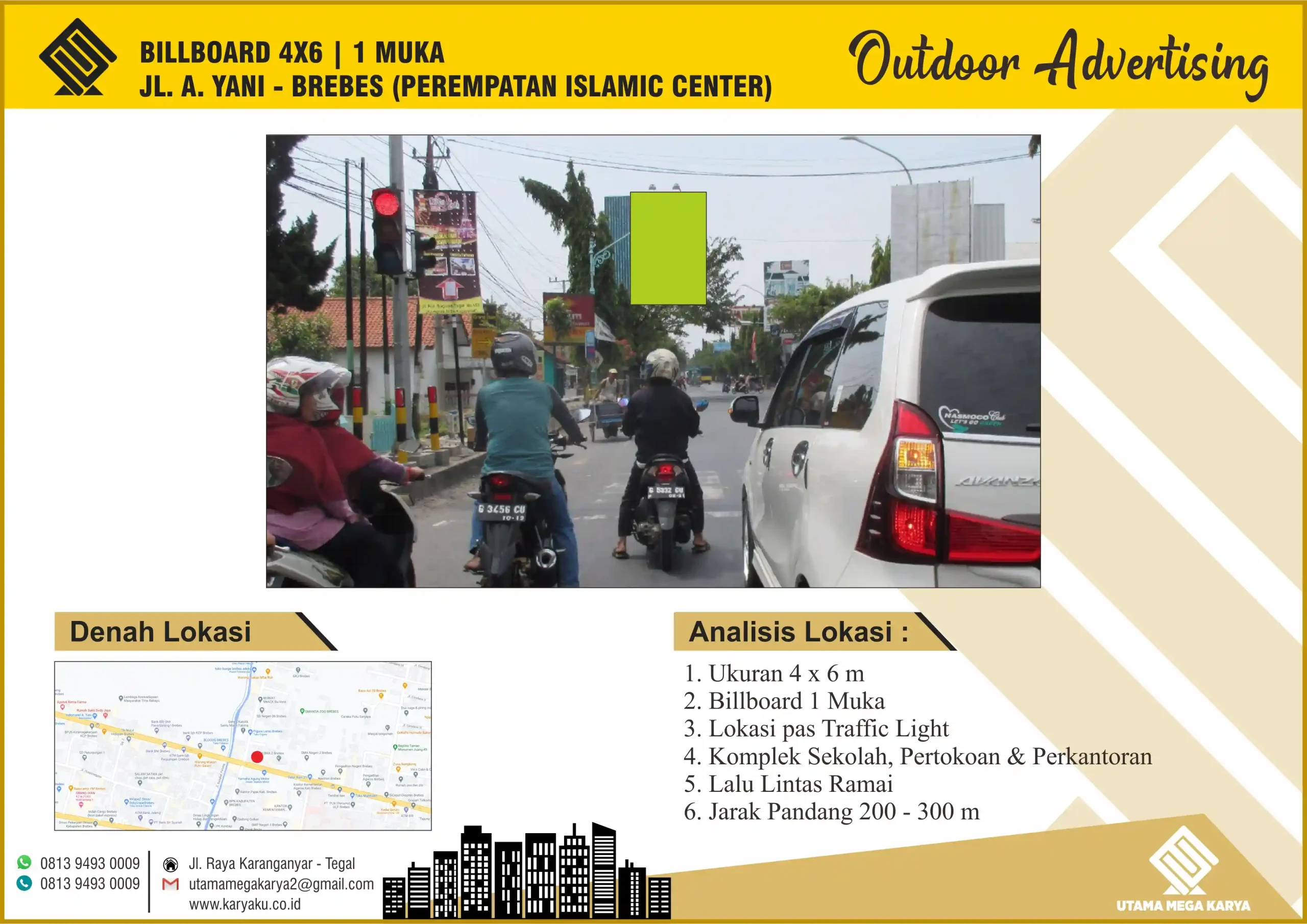 Sewa Titik Billboard di Brebes, Jl. Gajahmada (Perempatan Islamic Center), Pesangrahan Brebes, Kec. Brebes, Kabupaten Brebes