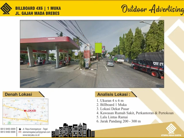 Sewa Titik Billboard di Brebes, Jl. Gajah Mada (depan SPBU) Kotabaru Brebes, Kec. Brebes, Kabupaten Brebes