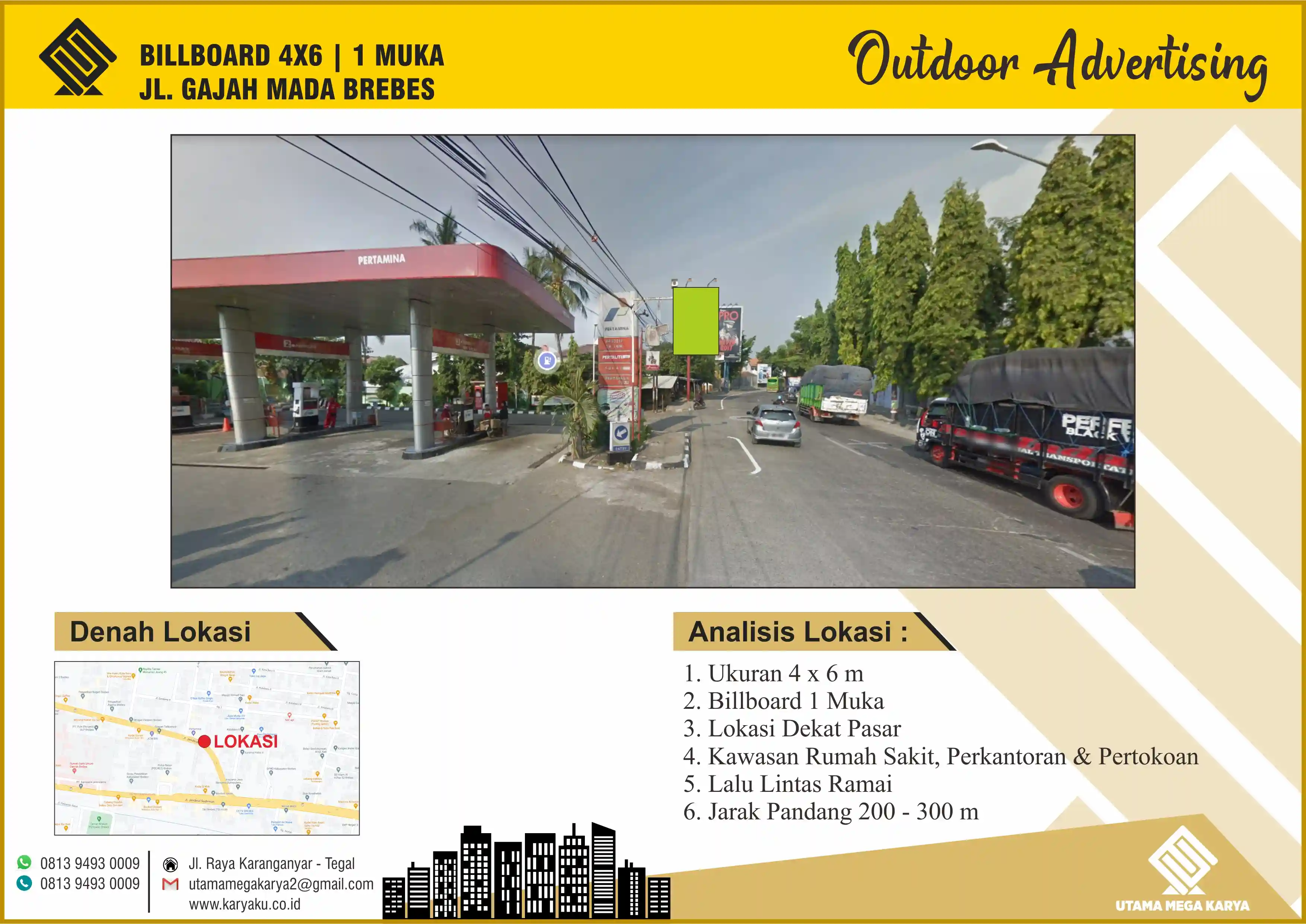 Sewa Titik Billboard di Brebes, Jl. Gajah Mada (depan SPBU) Kotabaru Brebes, Kec. Brebes, Kabupaten Brebes