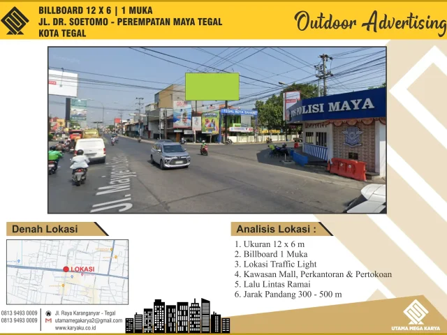 Sewa Titik Billboard di Kota Tegal, Jl DR. Soetomo - Perempatan Maya Tegal, Kota Tegal