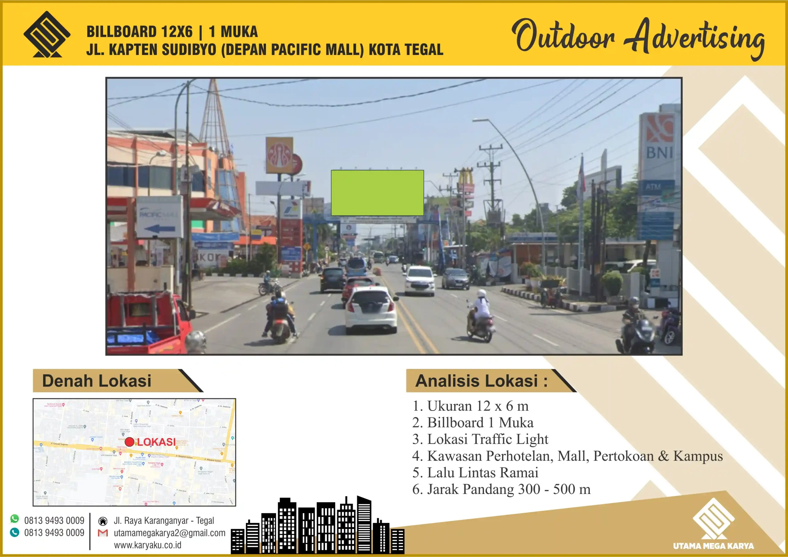 Sewa Titik Billboard di Kota Tegal, Jl. Kapten Sudibyo (Depan Pacific Mall), Kota Tegal