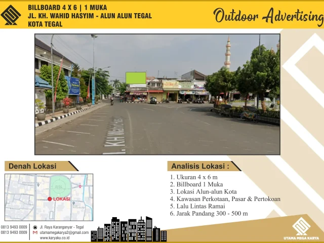 Sewa Titik Billboard di Kota Tegal, Jl. KH. Wahid Hasyim - Alun Alun Tegal, Kota Tegal