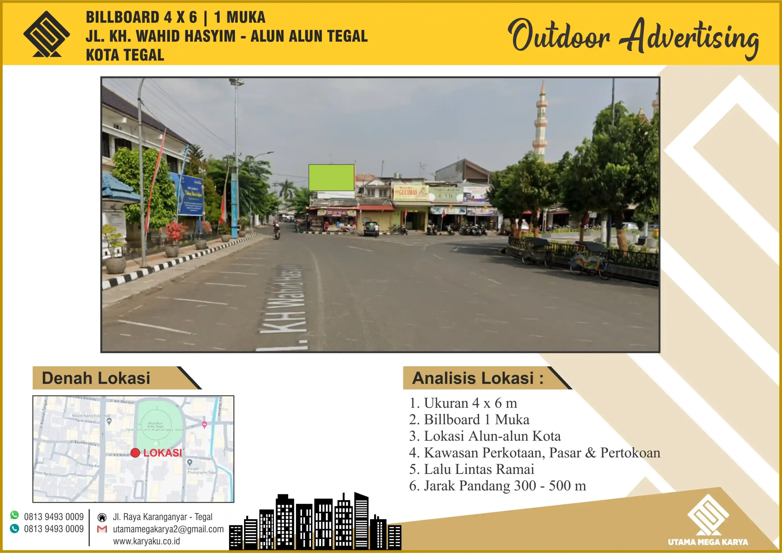 Sewa Titik Billboard di Kota Tegal, Jl. KH. Wahid Hasyim - Alun Alun Tegal, Kota Tegal