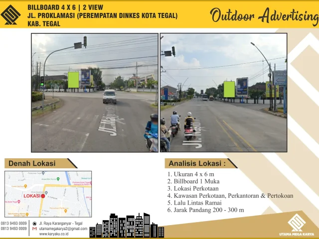 Sewa Titik Billboard di Kota Tegal, Jl. Proklamasi (Perempatan Dinkes Kota Tegal), Kab. Tegal