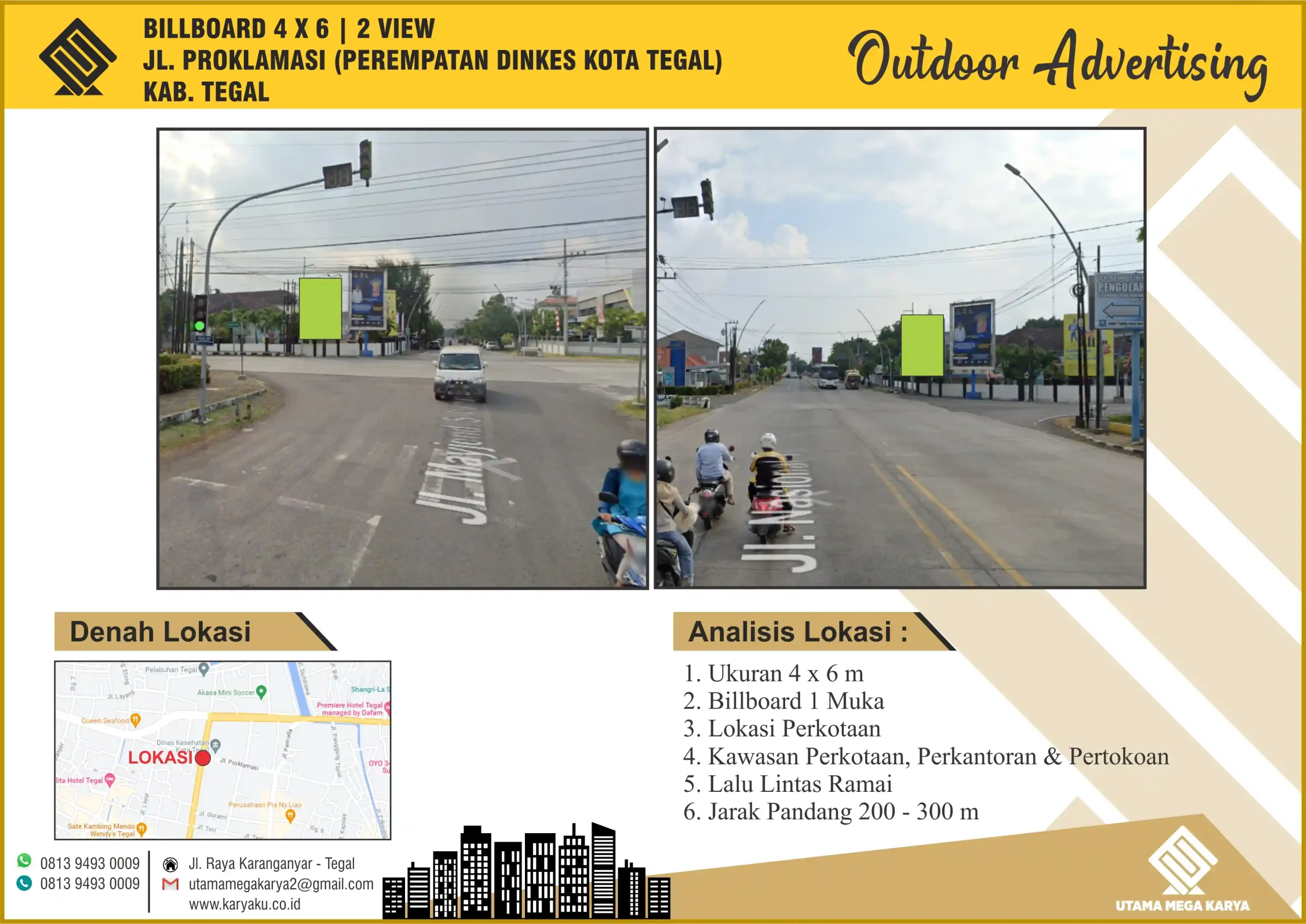 Sewa Titik Billboard di Kota Tegal, Jl. Proklamasi (Perempatan Dinkes Kota Tegal), Kab. Tegal
